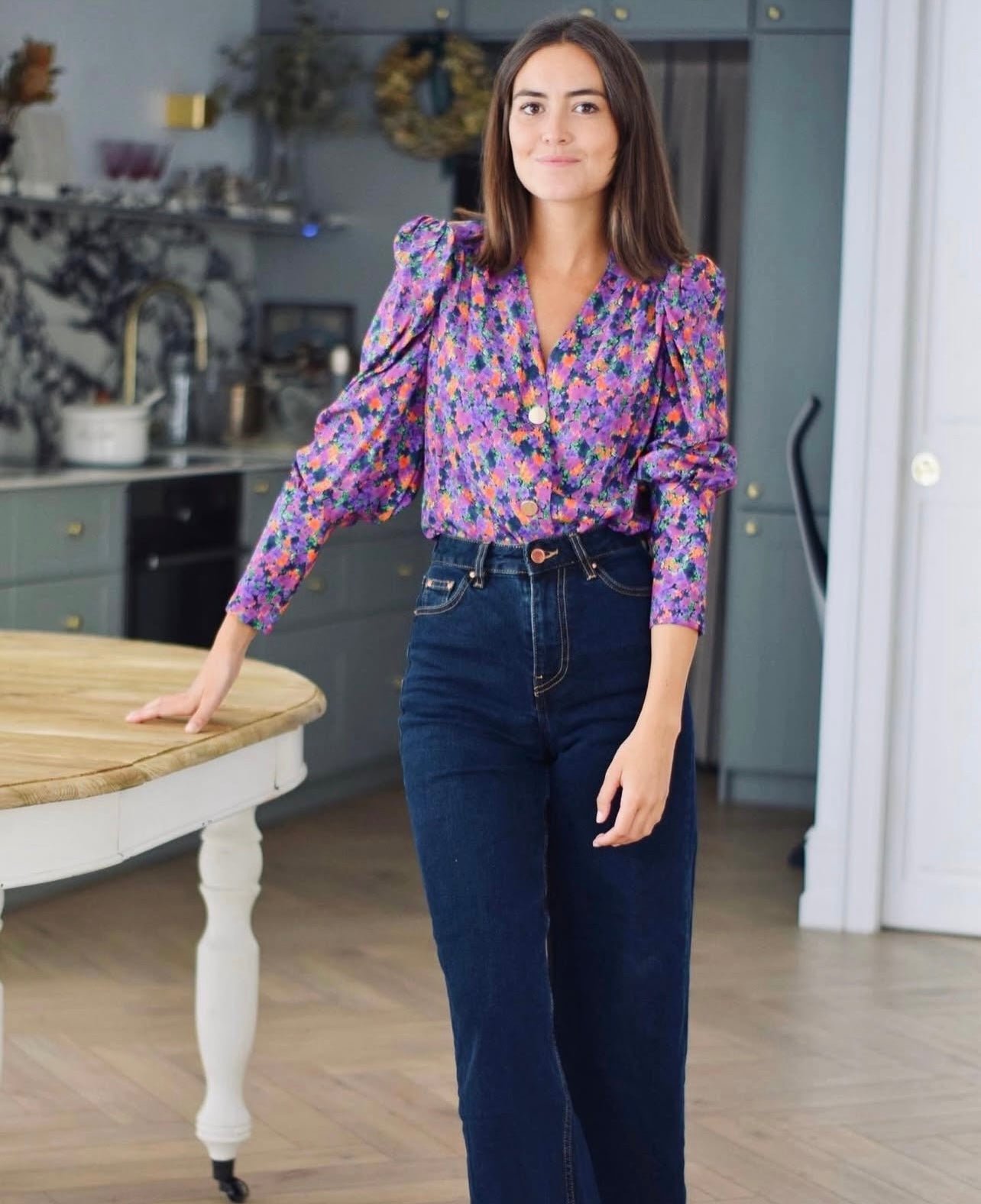 BLUSA FABIOLA - FLORES MORADAS - PREORDER 10 SEPTIEMBRE