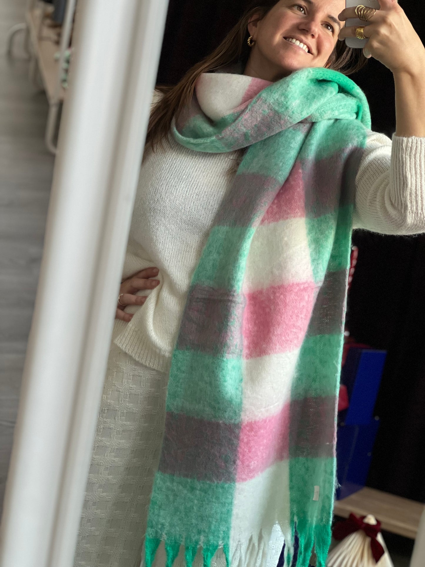 BUFANDA LANA CUADROS VERDE - SE PUEDE PERSONALIZAR