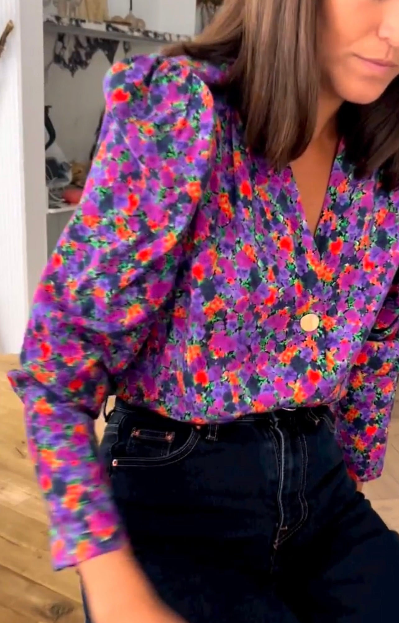 BLUSA FABIOLA - FLORES MORADAS - PREORDER 10 SEPTIEMBRE