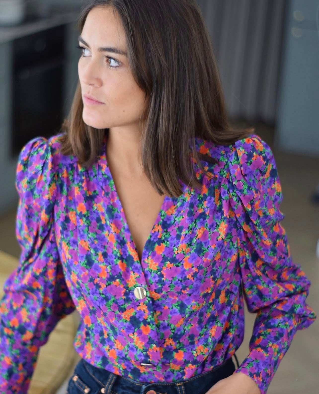 BLUSA FABIOLA - FLORES MORADAS - PREORDER 10 SEPTIEMBRE