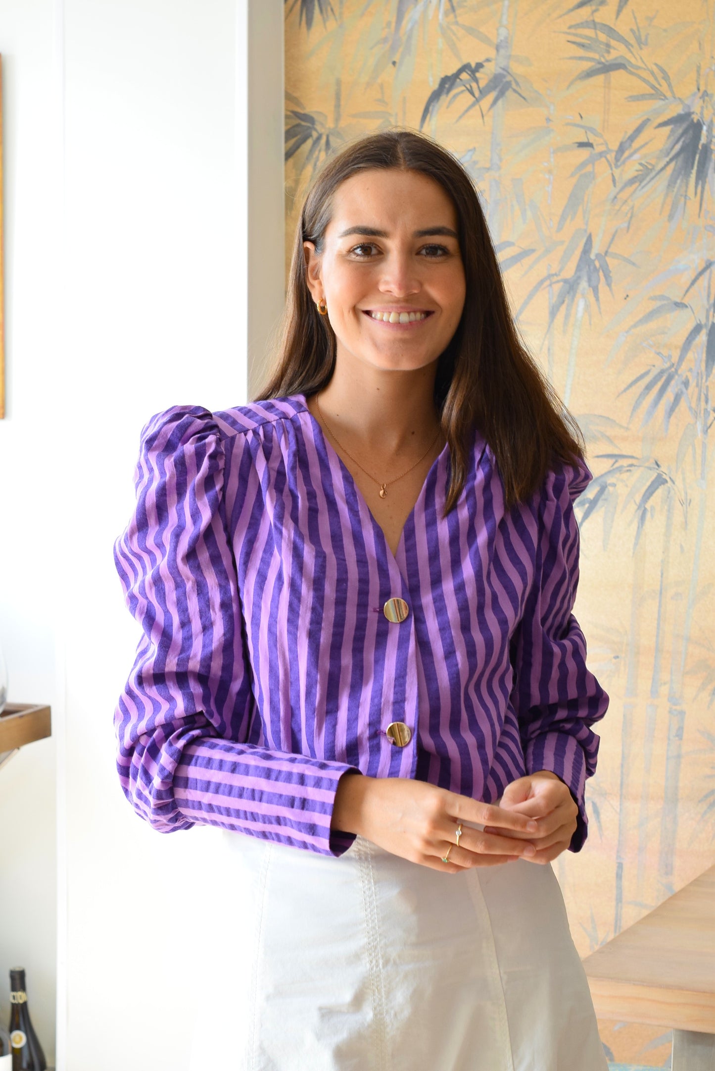 BLUSA FABIOLA - RAYAS MORADAS - PREORDER 15 SEPTIEMBRE