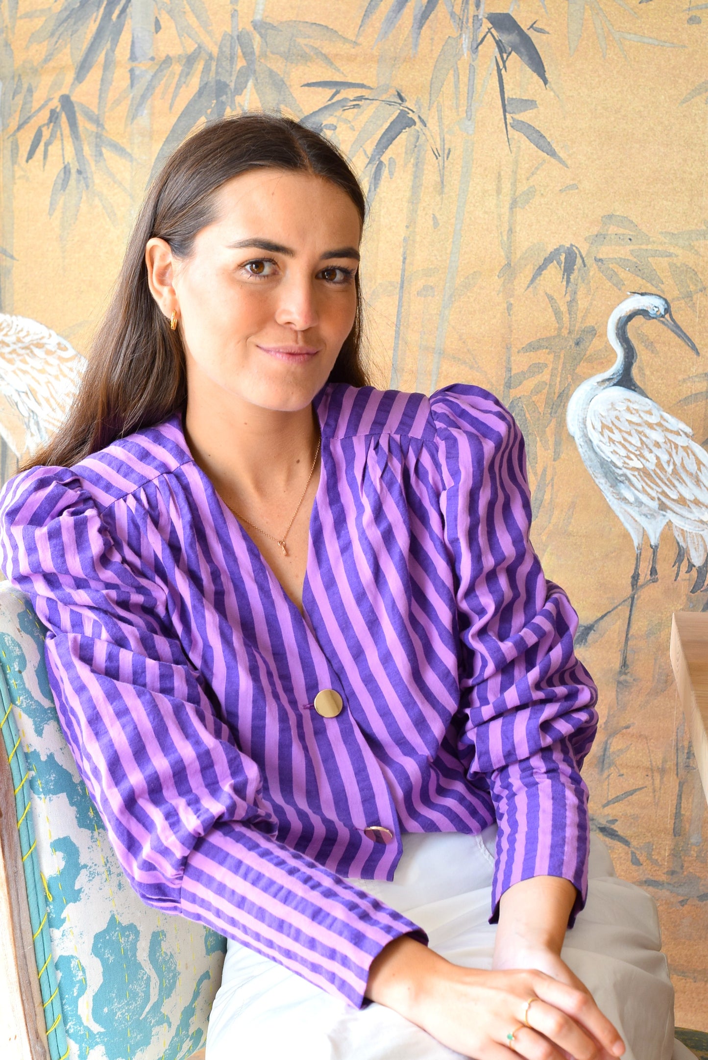 BLUSA FABIOLA - RAYAS MORADAS - PREORDER 15 SEPTIEMBRE