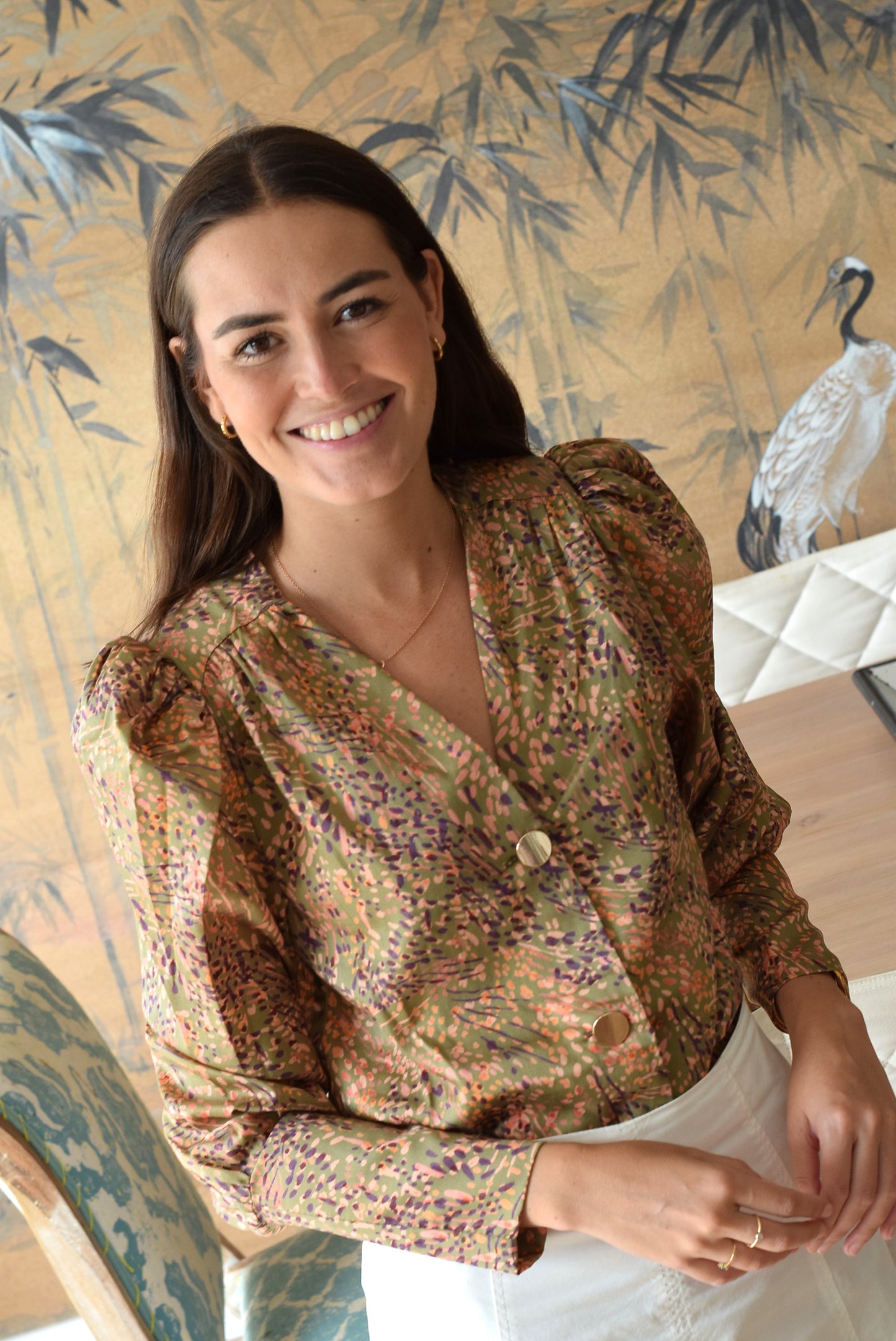 BLUSA FABIOLA - MOTAS VERDE - PREORDER 15 SEPTIEMBRE