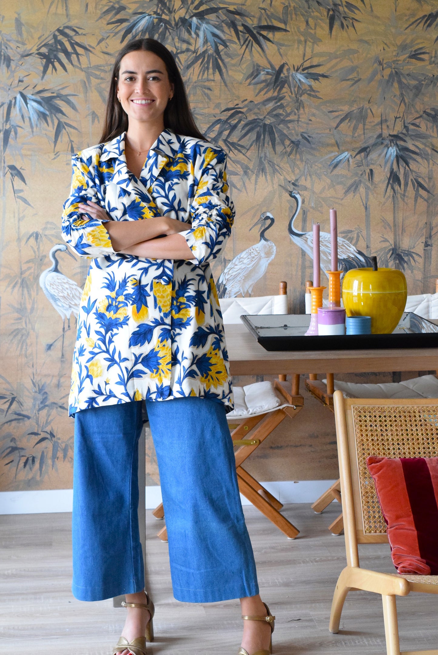 CHAQUETA NONA - FLOR AZUL Y AMARILLA - PREORDER 5 SEPTIEMBRE