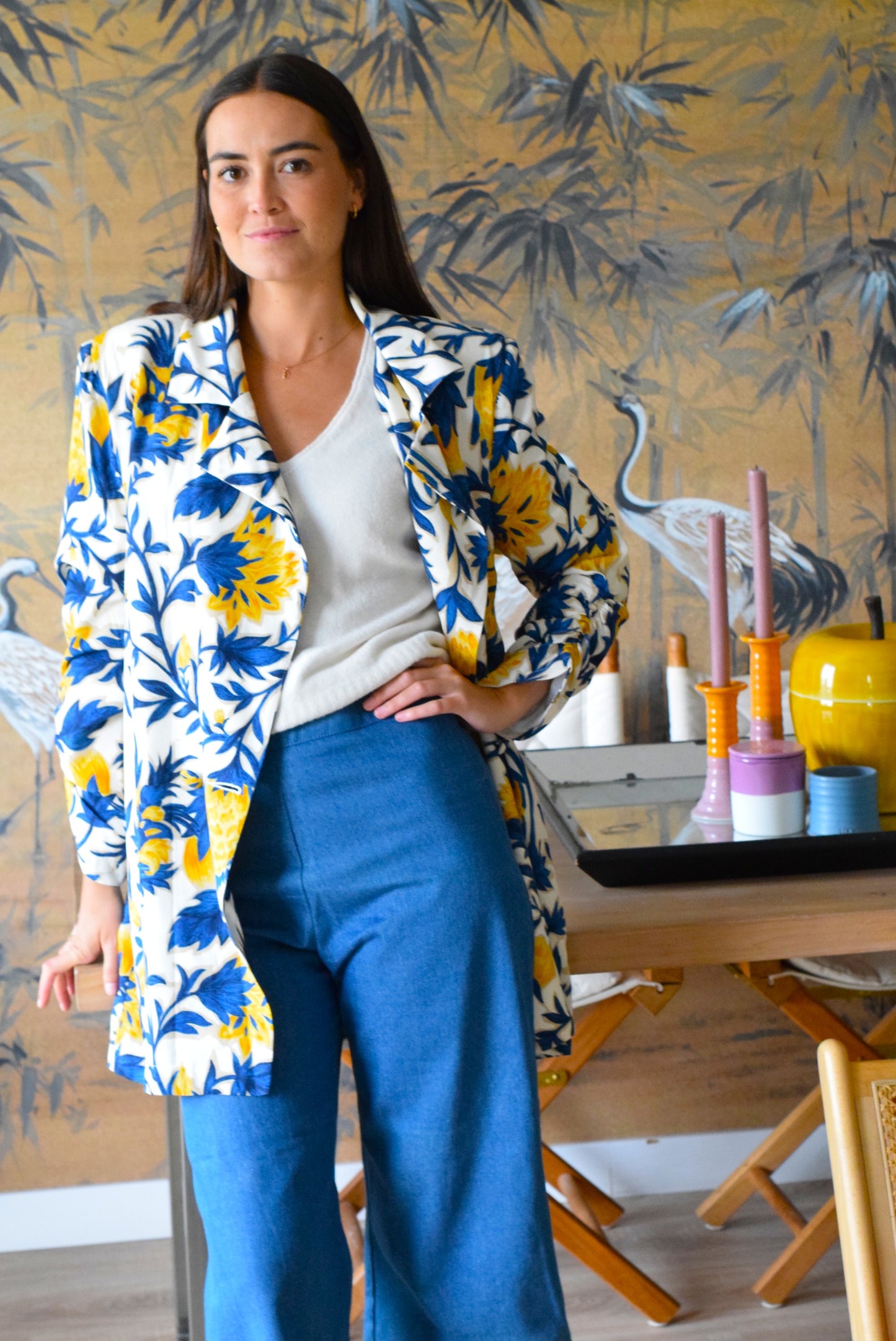 CHAQUETA NONA - FLOR AZUL Y AMARILLA - PREORDER 5 SEPTIEMBRE