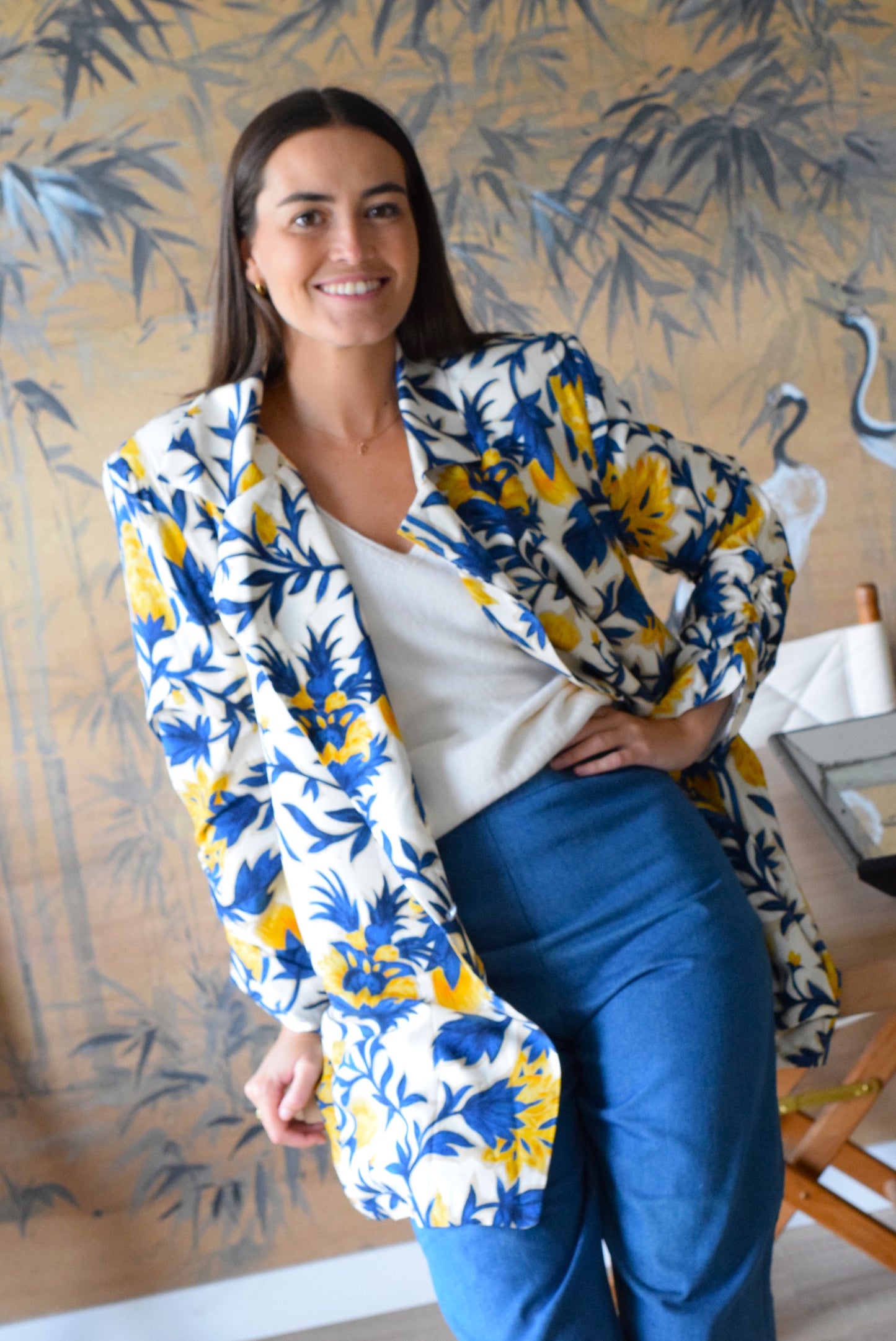 CHAQUETA NONA - FLOR AZUL Y AMARILLA - PREORDER 5 SEPTIEMBRE