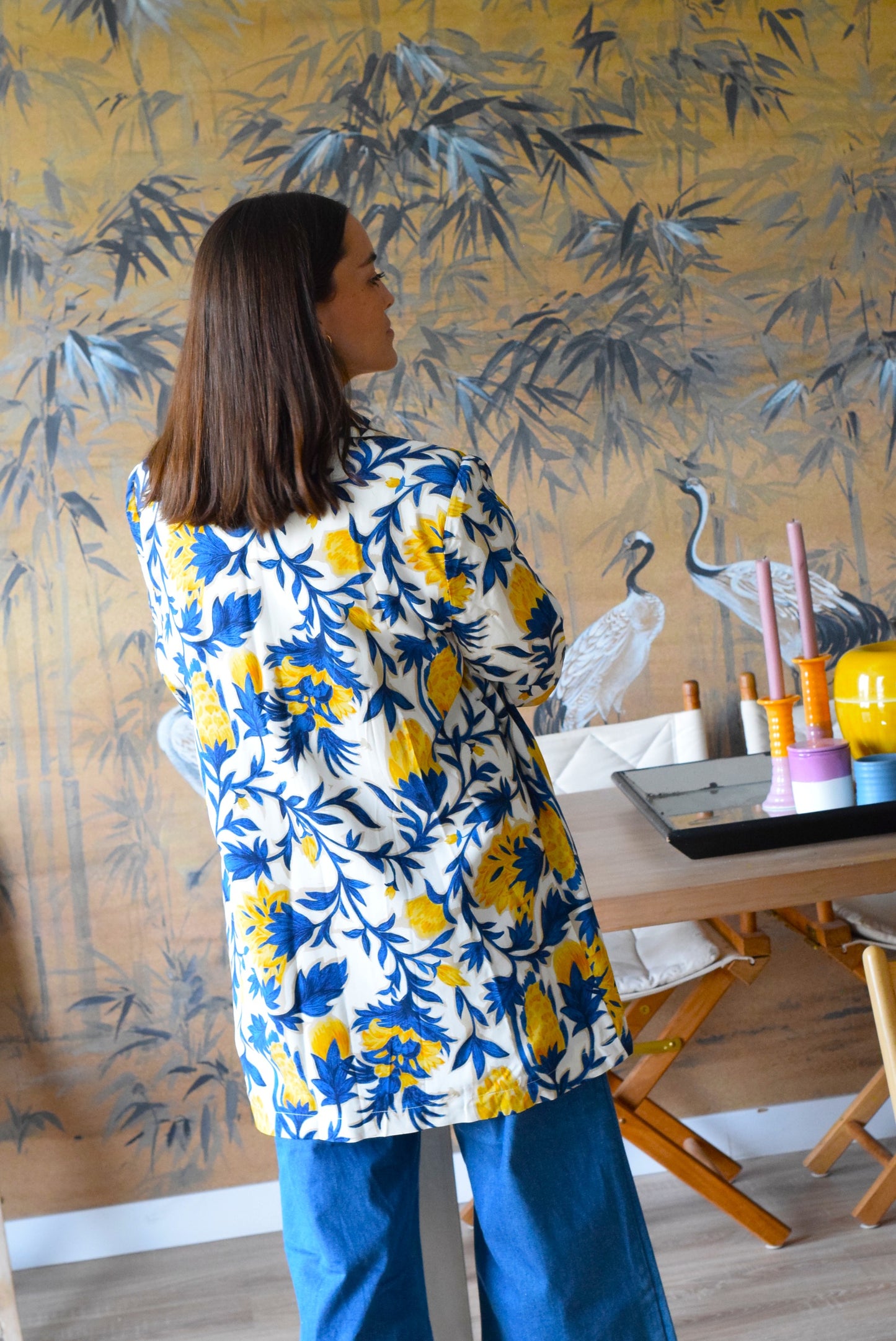 CHAQUETA NONA - FLOR AZUL Y AMARILLA - PREORDER 5 SEPTIEMBRE