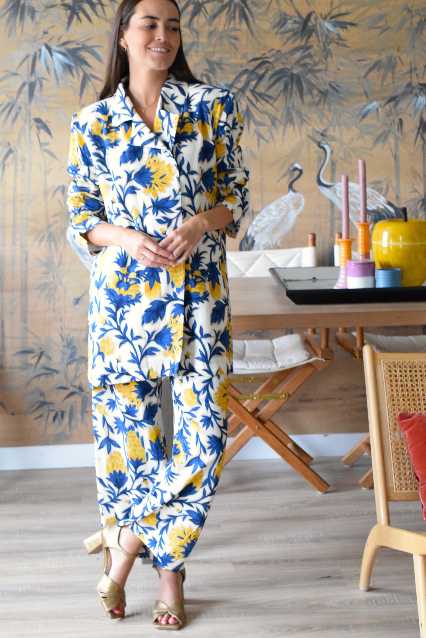 PANTALONES SOL - FLOR AZUL Y AMARILLA - PREORDER 5 SEPTIEMBRE