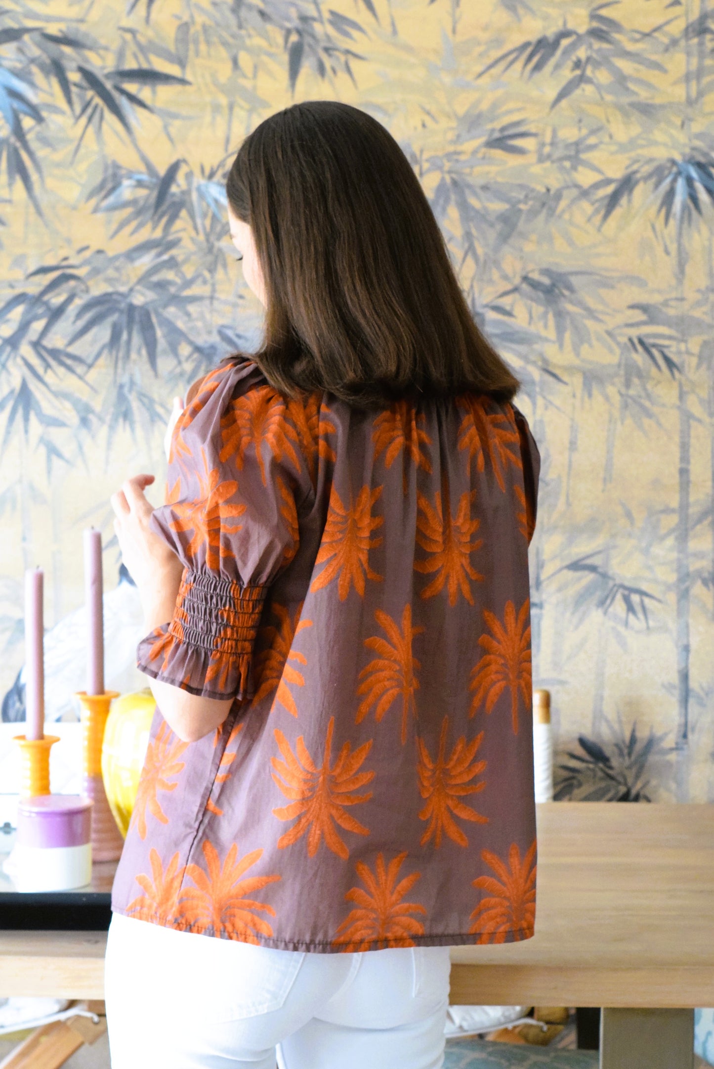 BLUSA MARÍA - MARRÓN CON PALMERAS