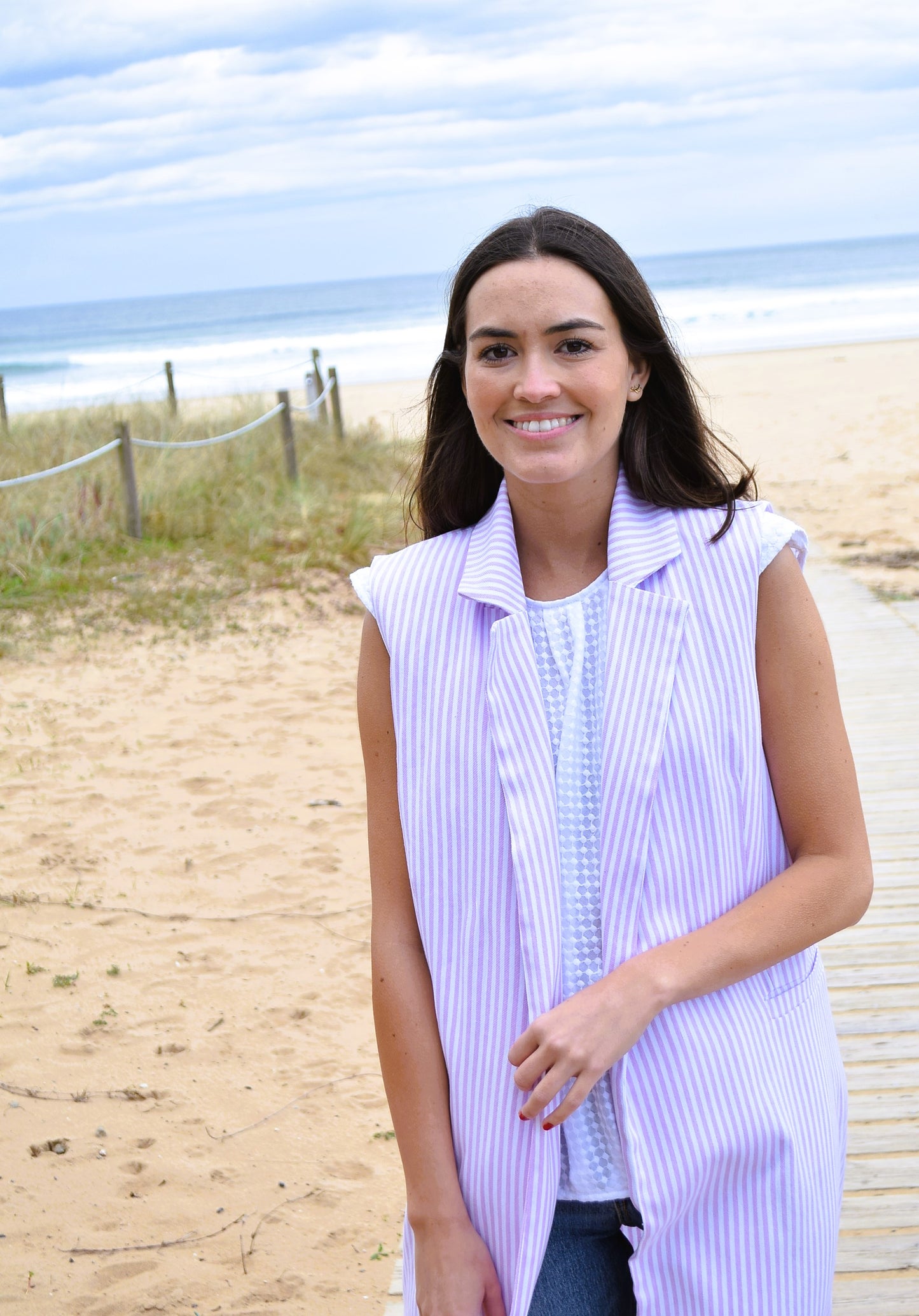 CHALECO SIMONETA LARGO - RAYAS MALVA