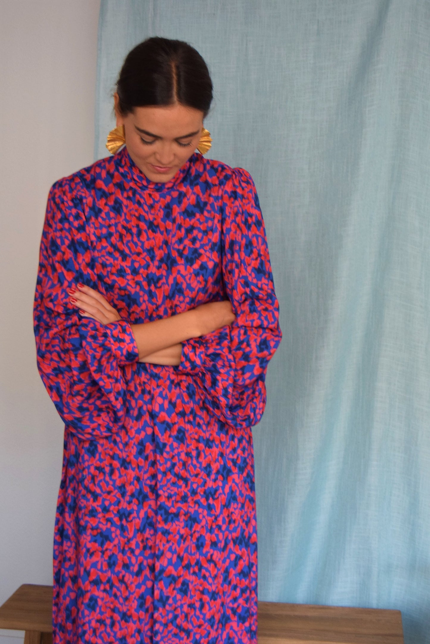 VESTIDO MENCÍA - AZUL Y ROJO -