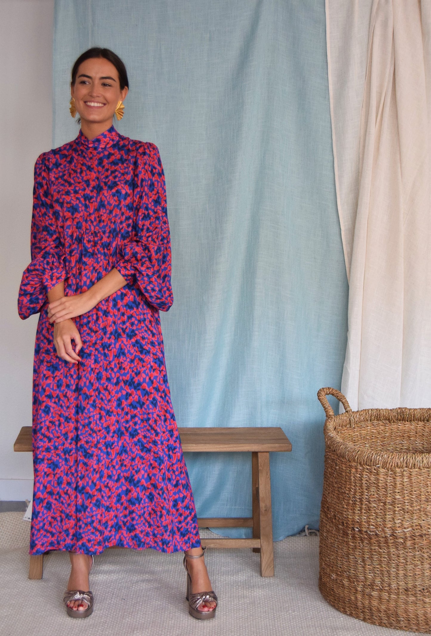 VESTIDO MENCÍA - AZUL Y ROJO -