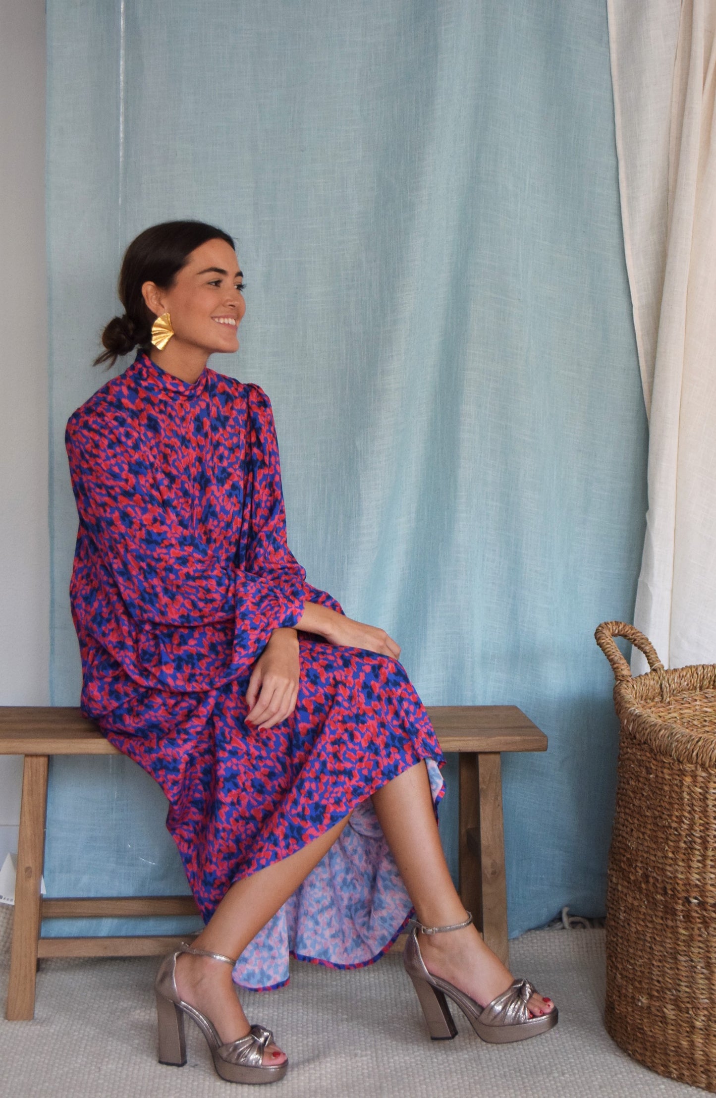 VESTIDO MENCÍA - AZUL Y ROJO -