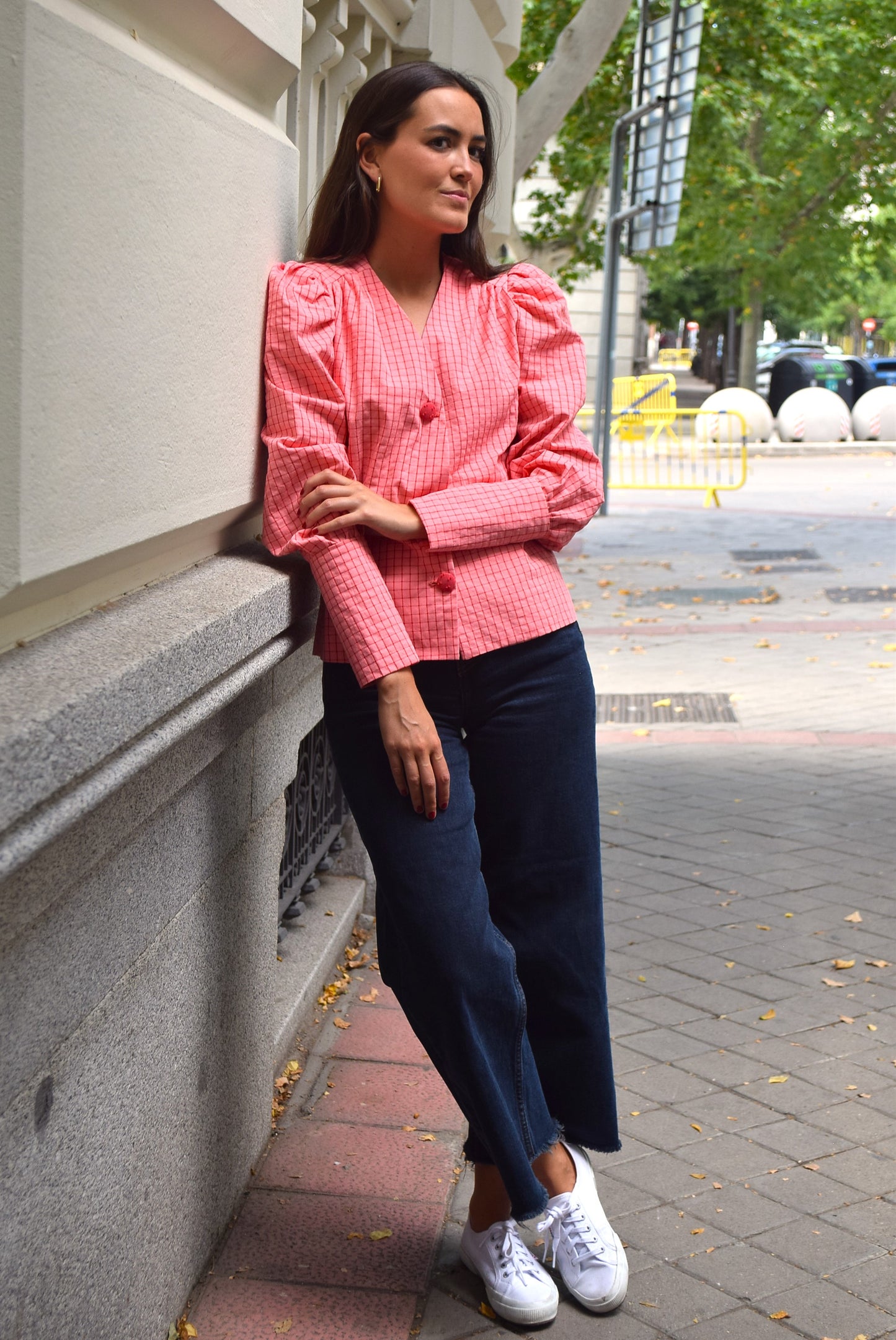 BLUSA FABIOLA - CUADRO ROSA Y ROJO -
