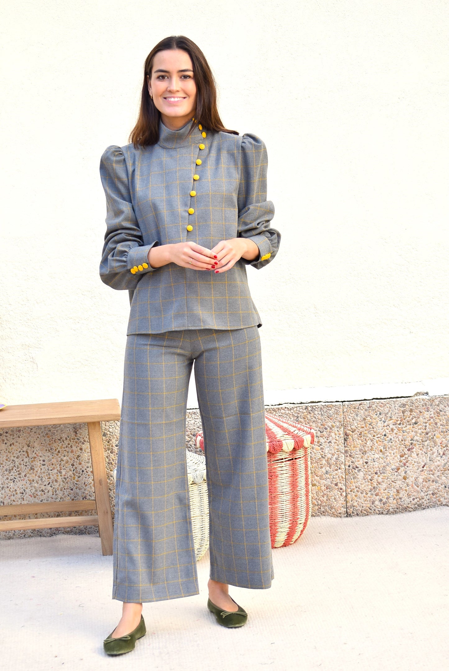 PANTALONES SOL - GRIS CON MOSTAZA -