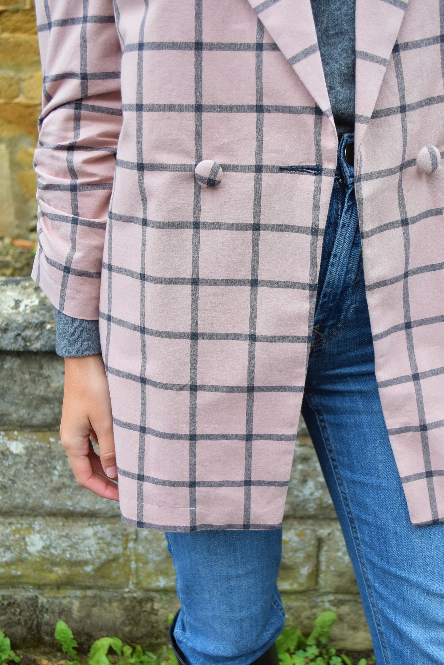 Chaqueta a cuadros rosa de vestir tipo blazer
