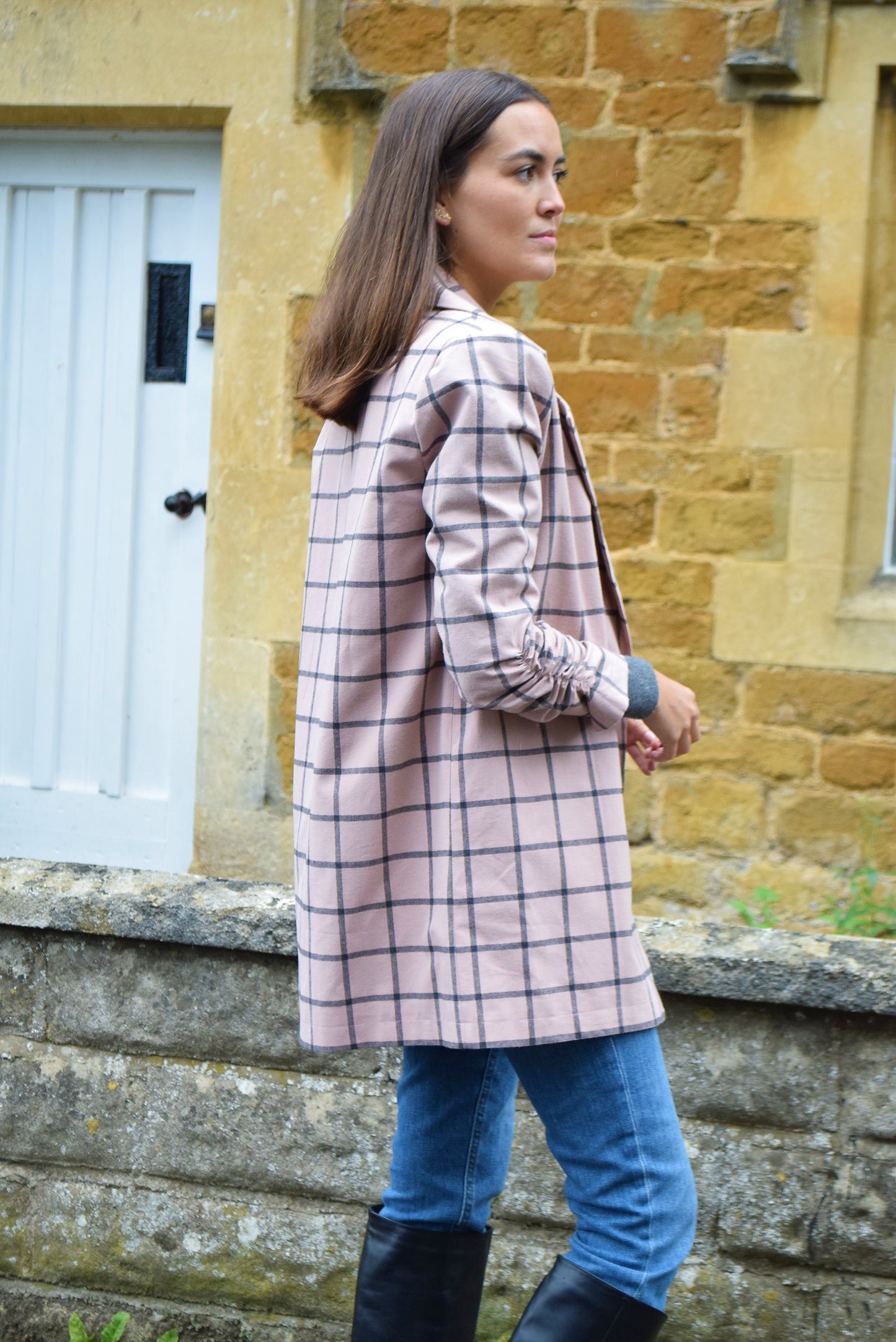 Chaqueta a cuadros rosa de vestir tipo blazer