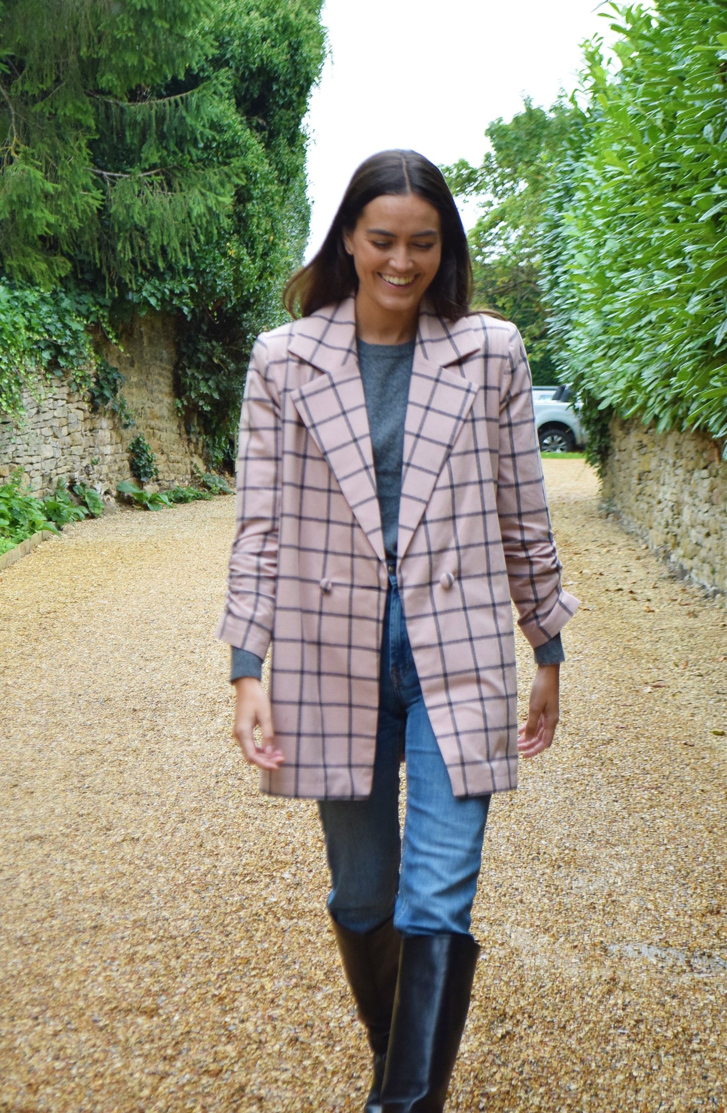 Chaqueta a cuadros rosa de vestir tipo blazer