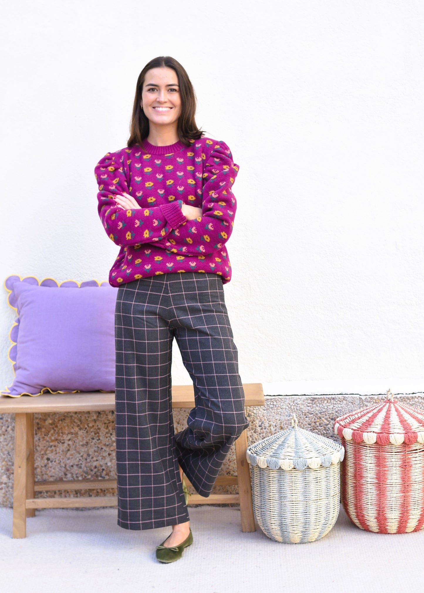 PANTALONES SOL - GRIS CON ROSA -