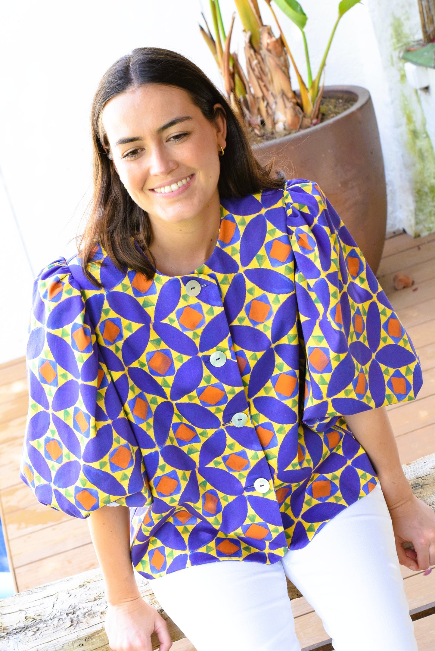 BLUSA HILDA - MORADA Y AMARILLA -