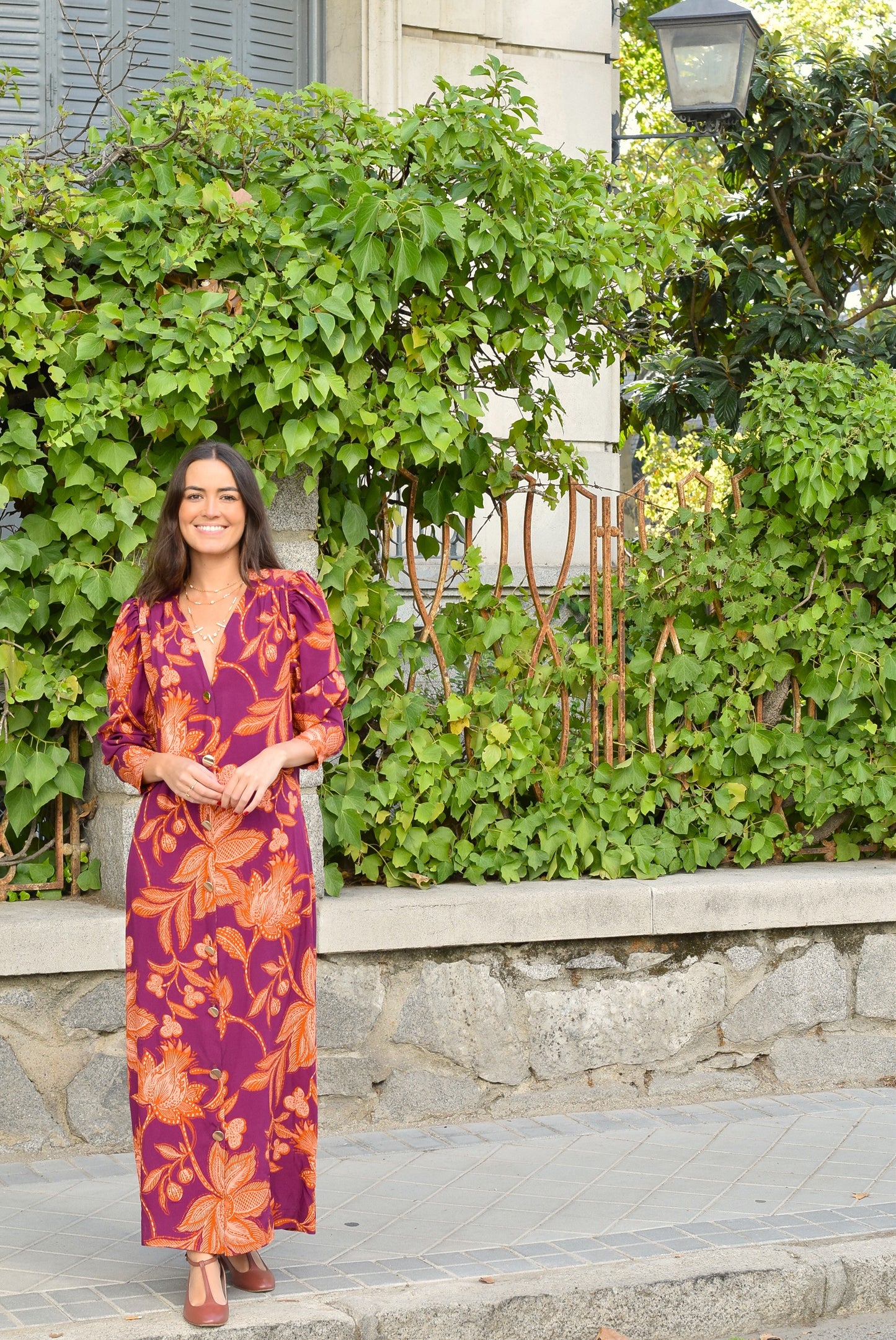 VESTIDO FABIOLA - MORADO Y NARANJA