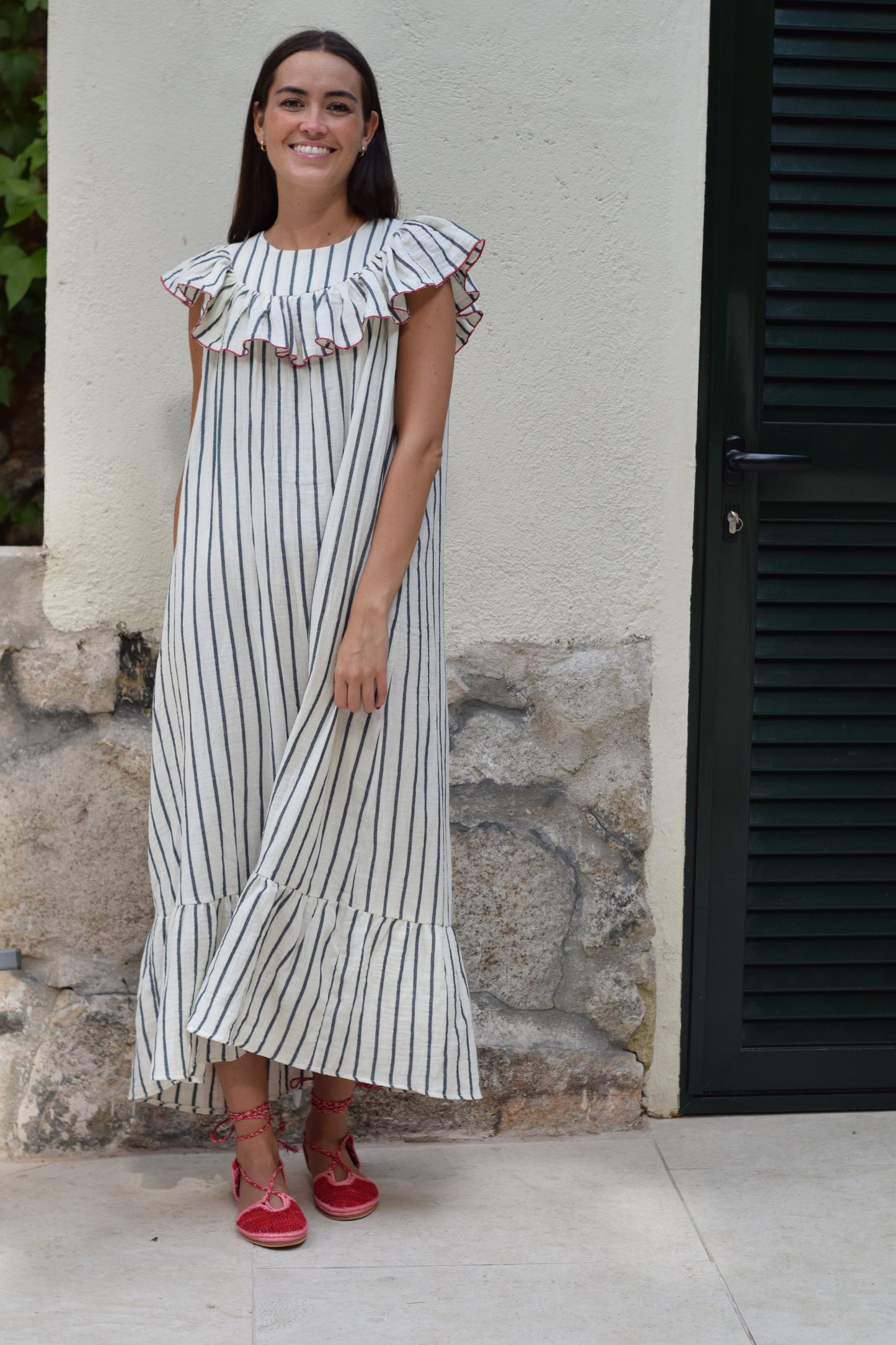 VESTIDO CONSTANZA - RAYAS MARINO - PREORDER 10 JULIO