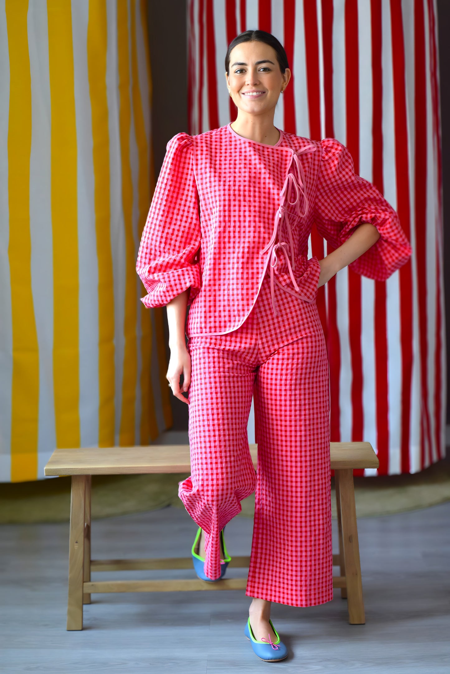 SUN PANTS - PINK AND RED VICHY -