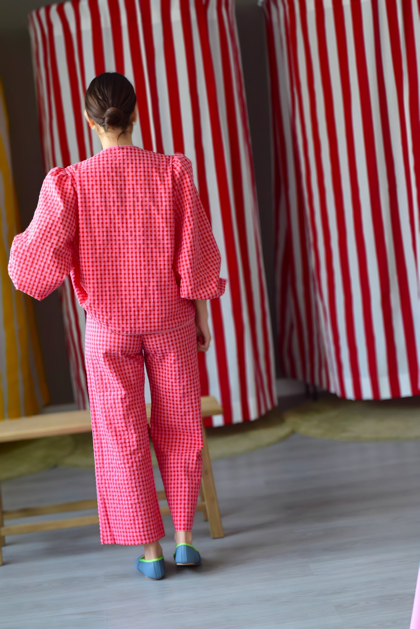 SUN PANTS - PINK AND RED VICHY -