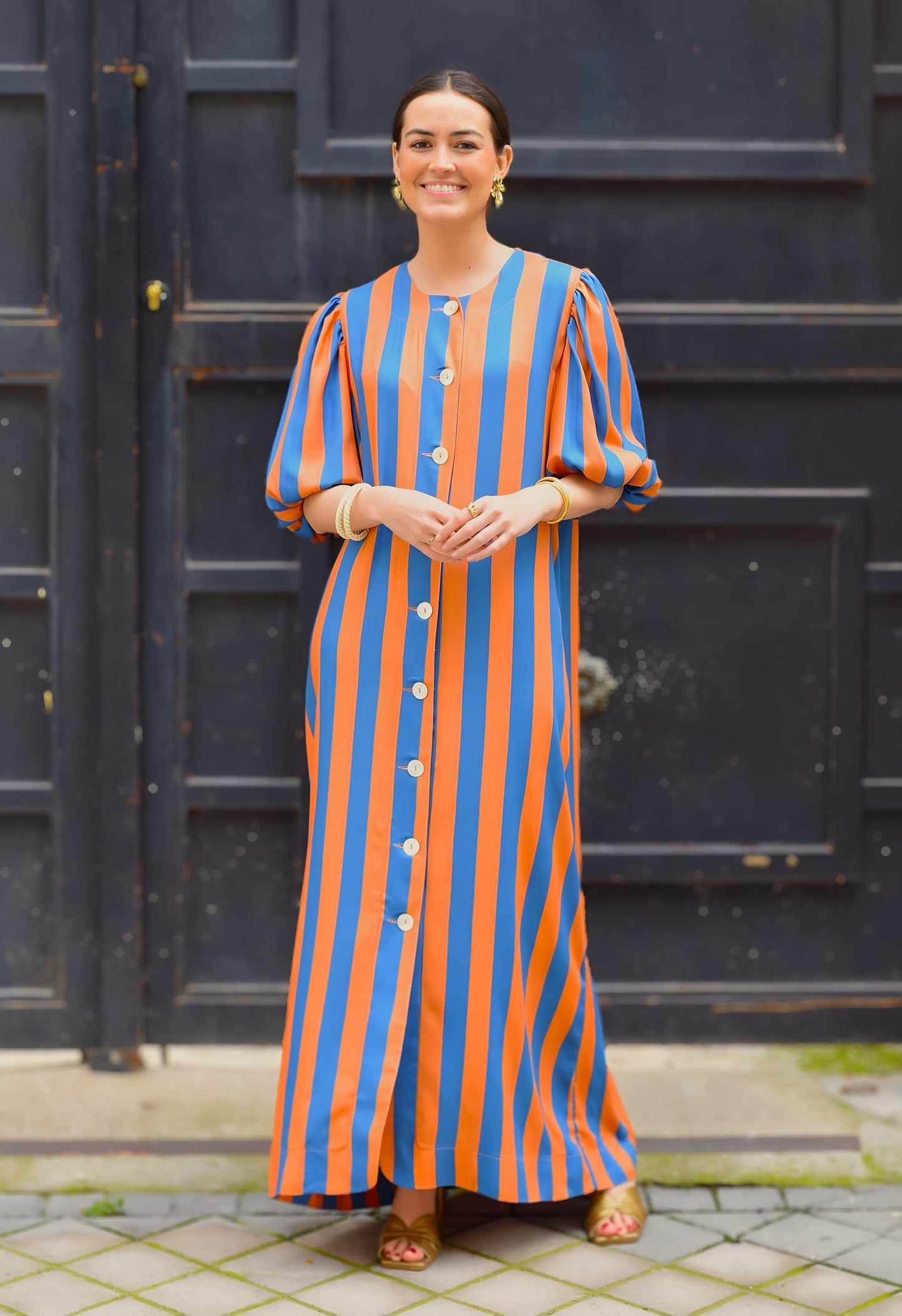 VESTIDO HILDA - RAYAS AZUL Y NARANJA