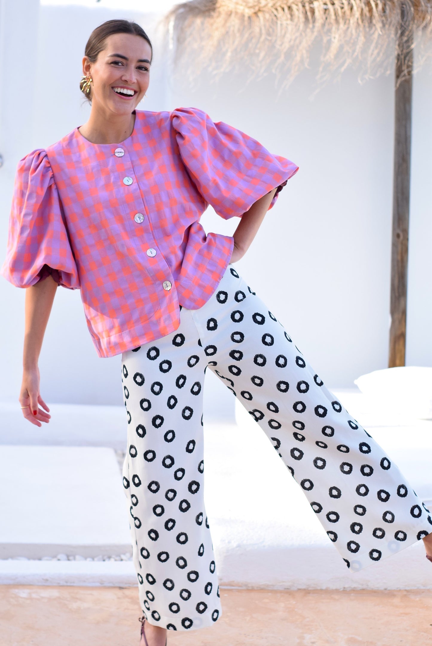 BLUSA HILDA - VICHY NARANJA Y MALVA -