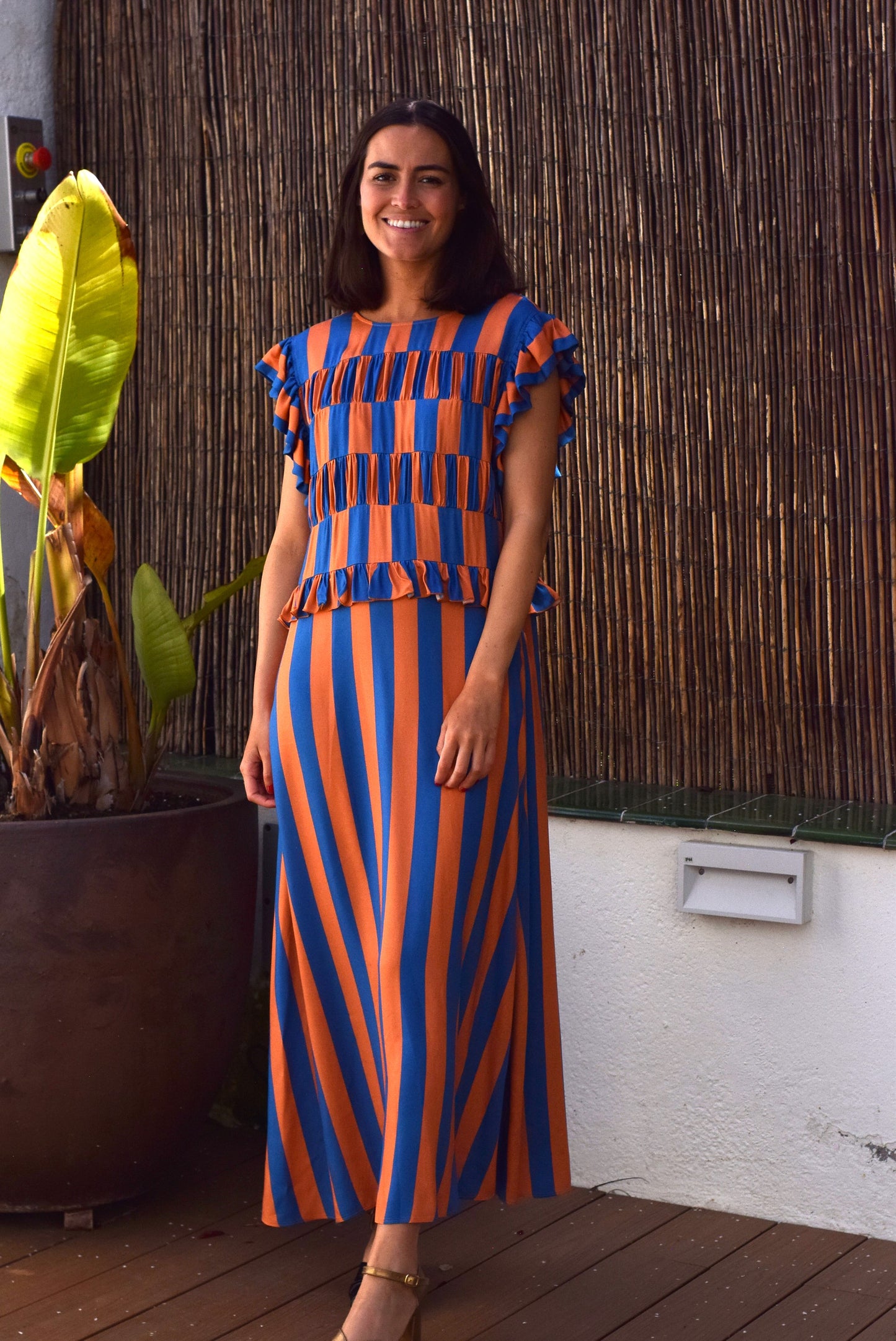 VESTIDO MARCELA - RAYAS AZUL Y NARANJA - PREORDER 12 JUNIO