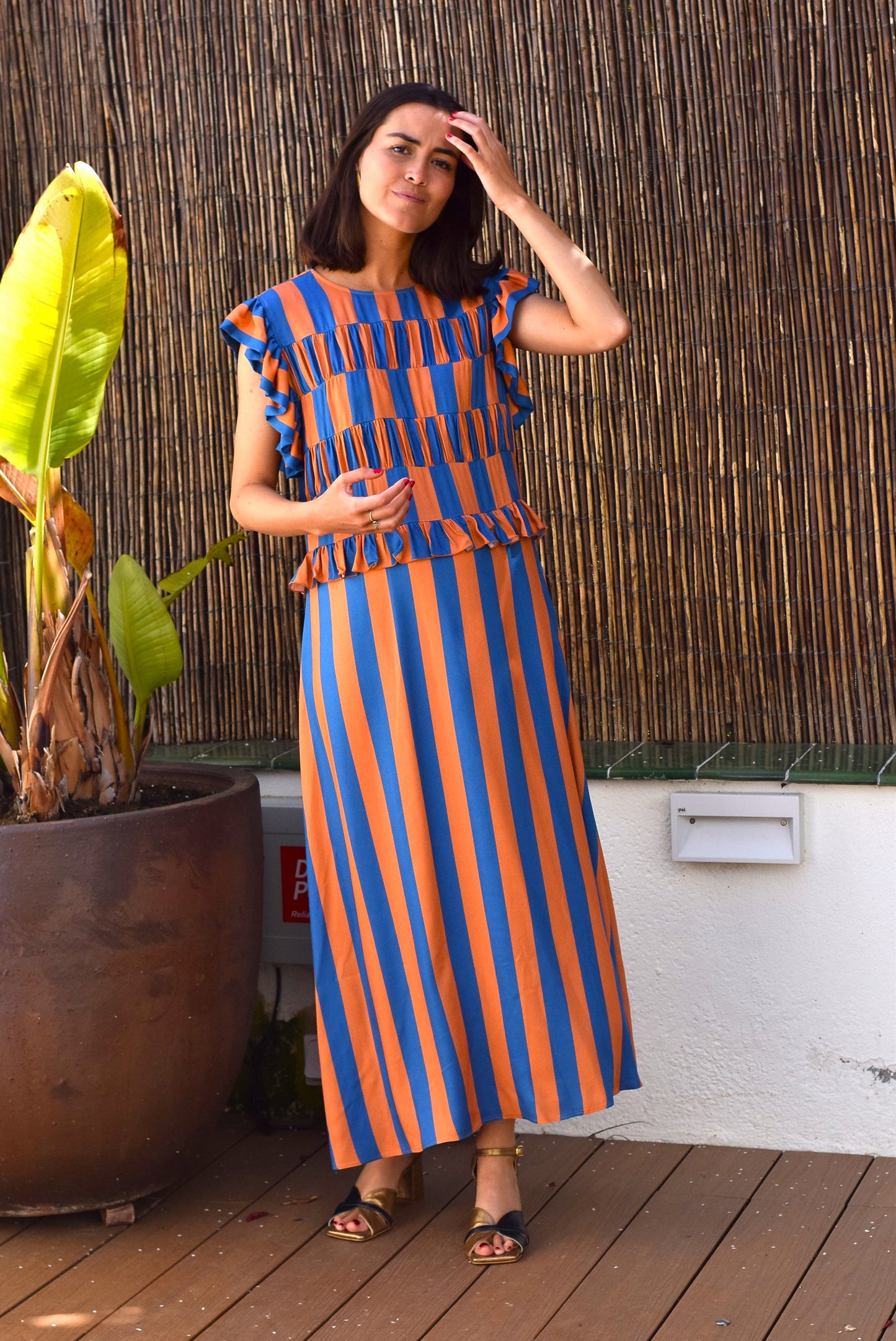 VESTIDO MARCELA - RAYAS AZUL Y NARANJA - PREORDER 12 JUNIO
