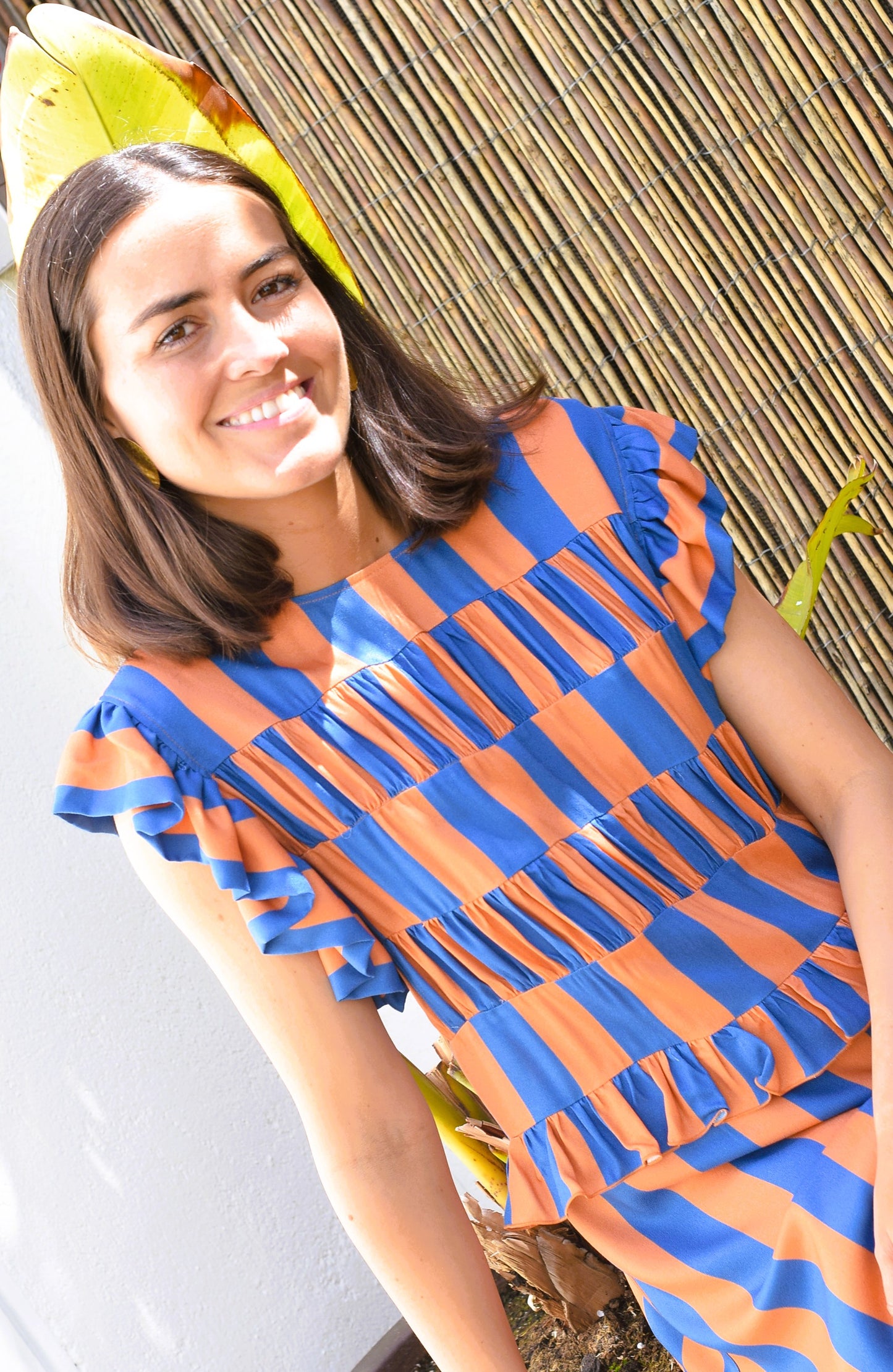 VESTIDO MARCELA - RAYAS AZUL Y NARANJA - PREORDER 12 JUNIO