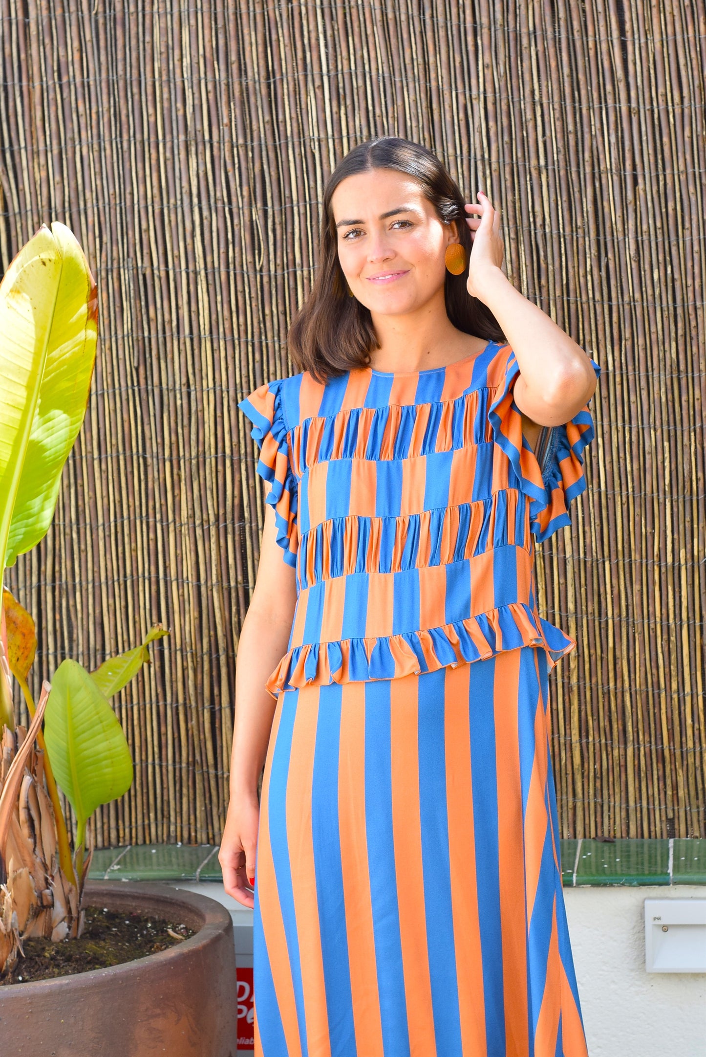 VESTIDO MARCELA - RAYAS AZUL Y NARANJA - PREORDER 12 JUNIO