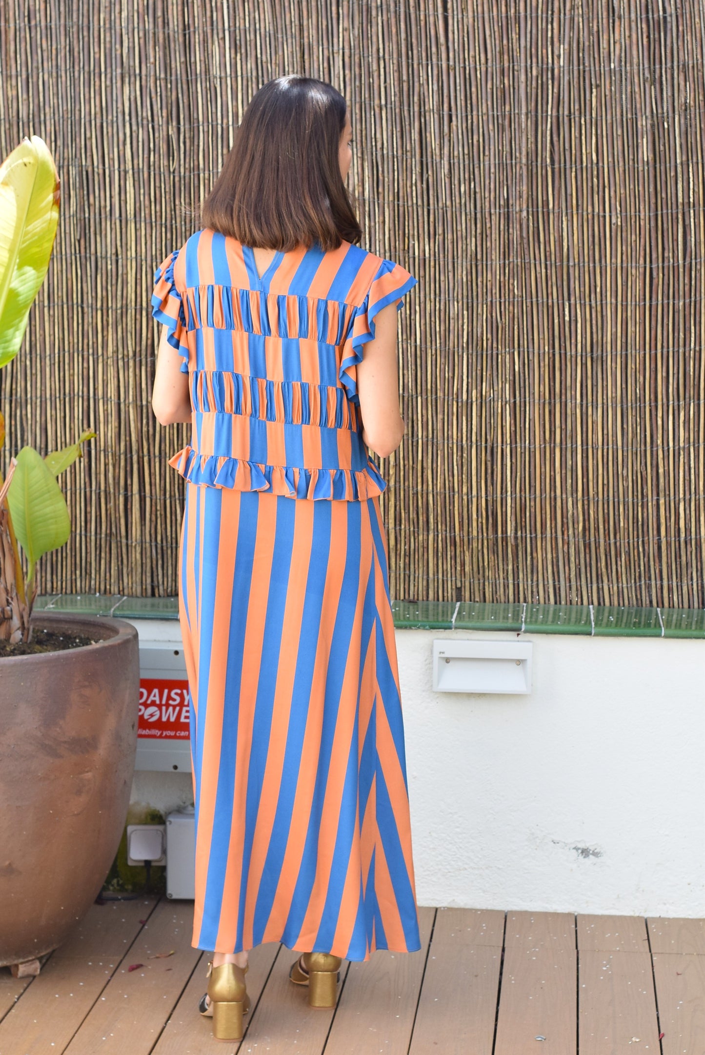 VESTIDO MARCELA - RAYAS AZUL Y NARANJA - PREORDER 12 JUNIO