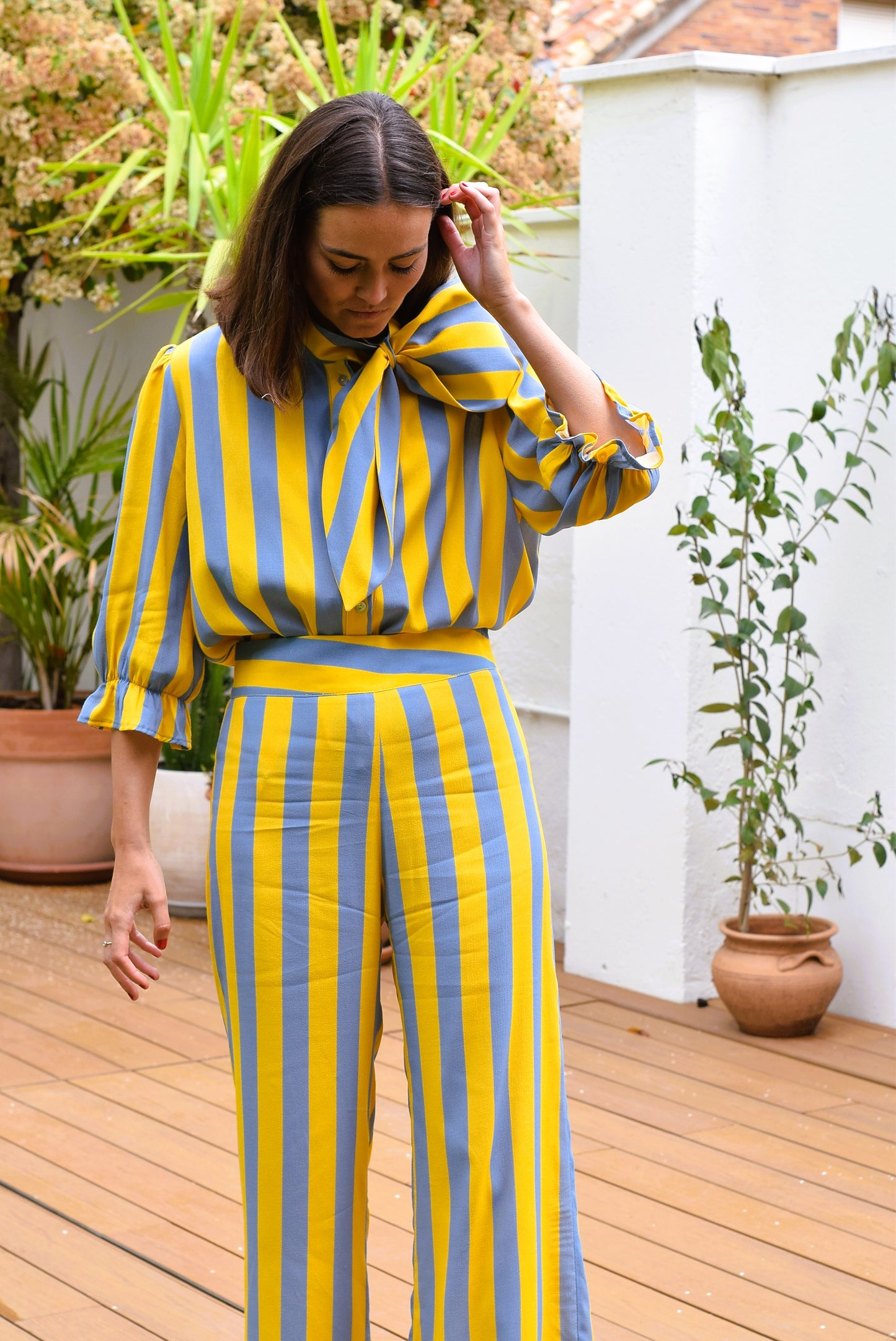 BLUSA RAFAELA - RAYAS AMARILLA Y GRIS - PREORDER 18 MAYO