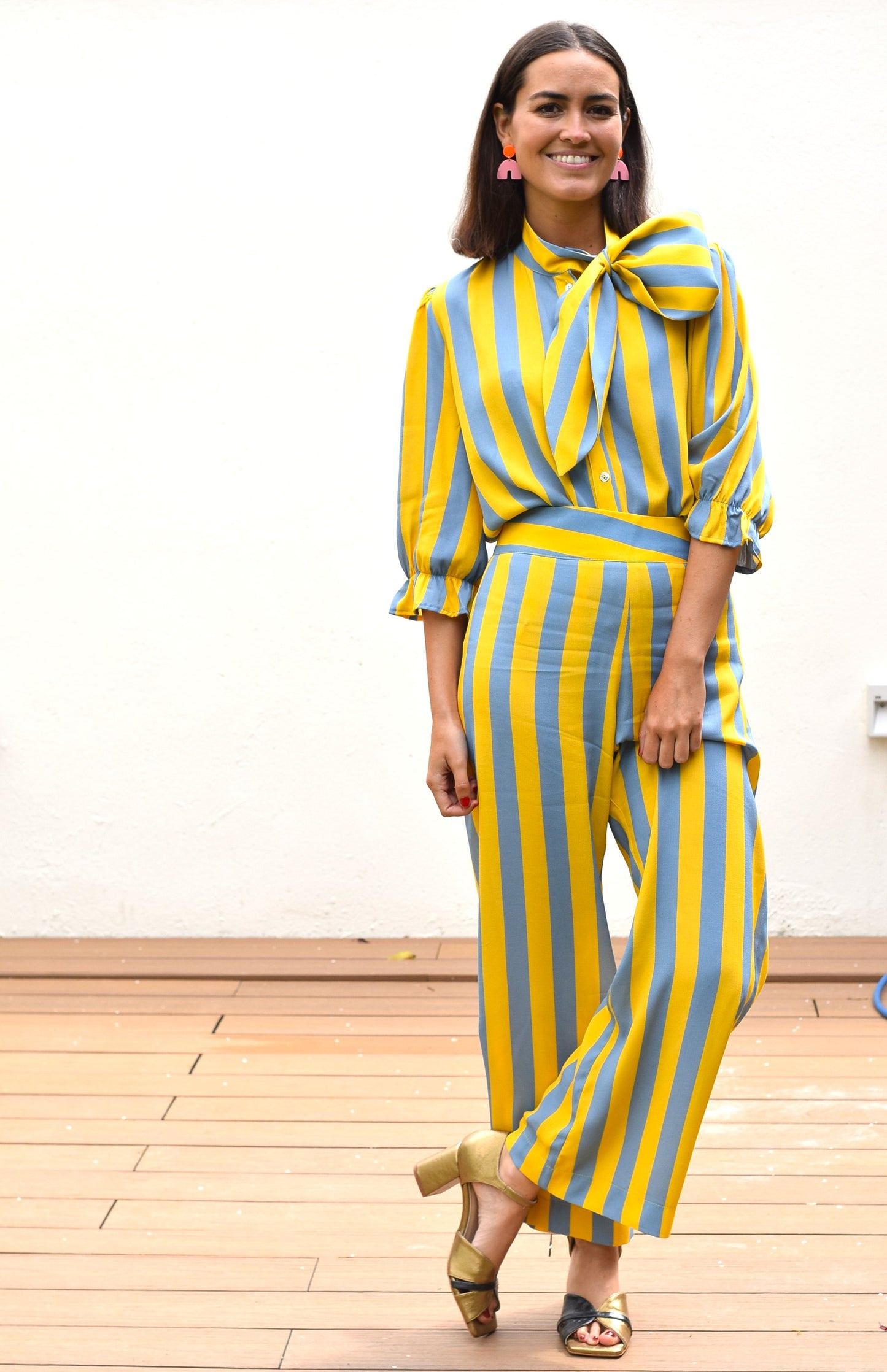 BLUSA RAFAELA - RAYAS AMARILLA Y GRIS -