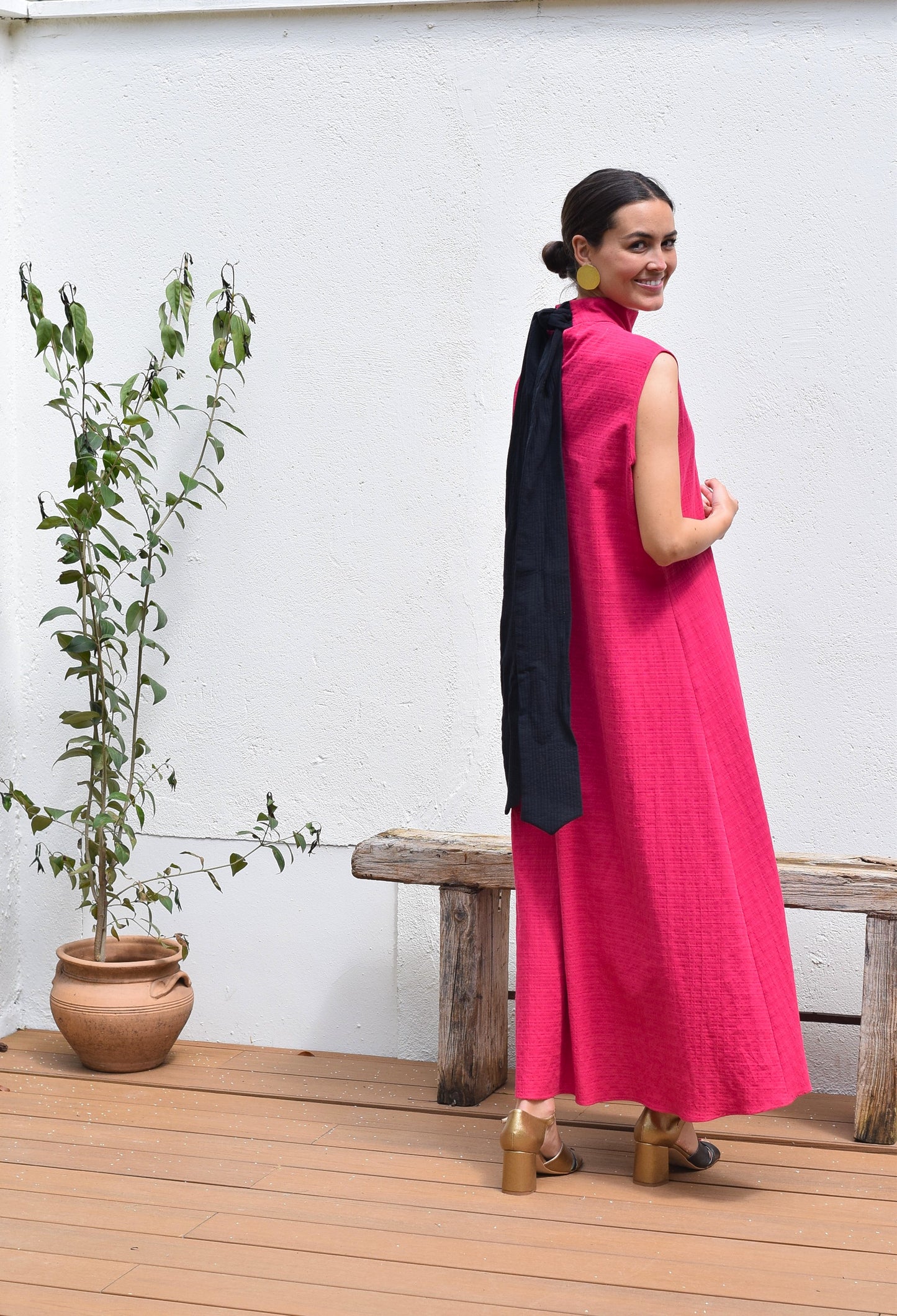 VESTIDO CLEMENTINA - FUCSIA Y NEGRO - PREORDER 16 MAYO