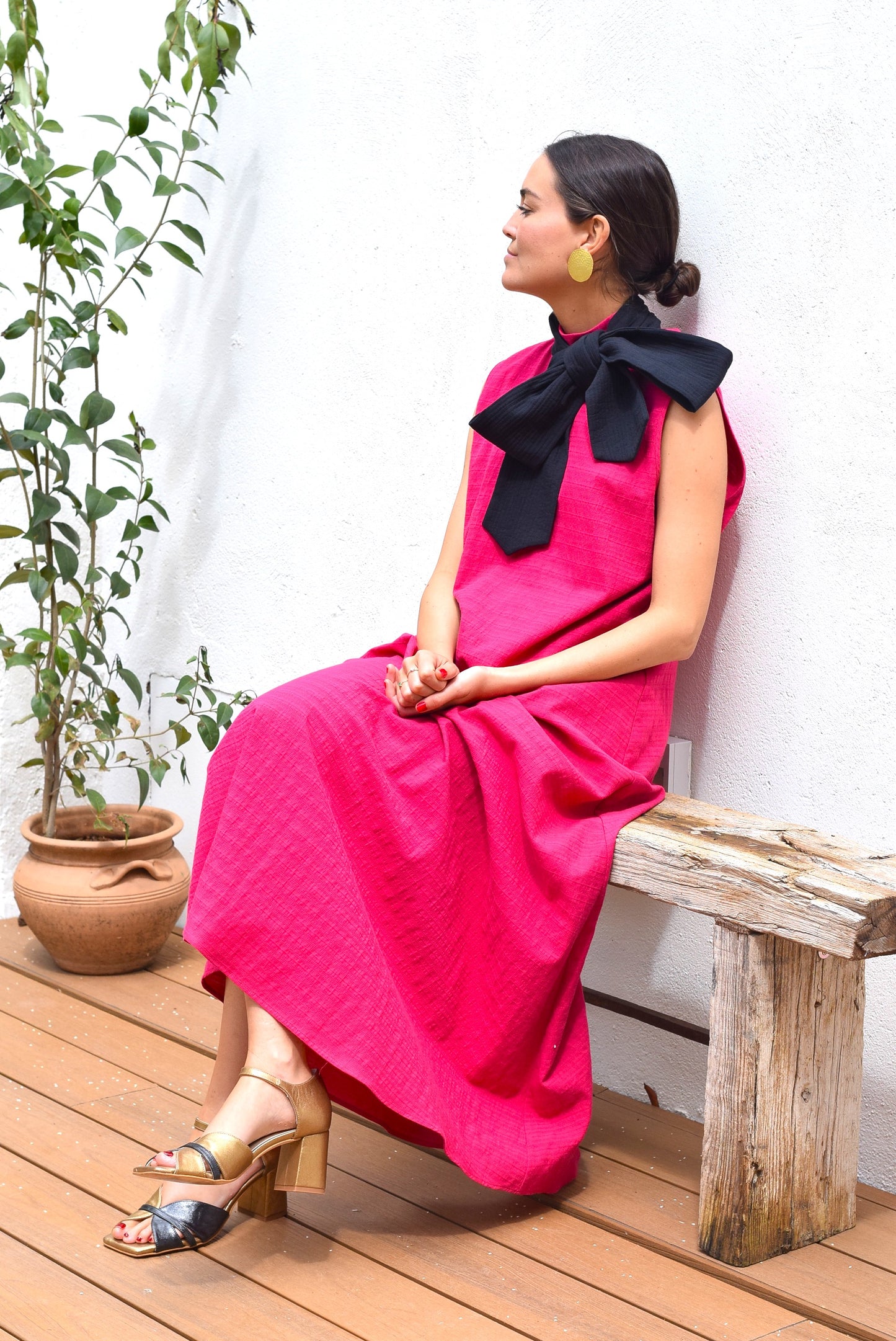 VESTIDO CLEMENTINA - FUCSIA Y NEGRO - PREORDER 16 MAYO