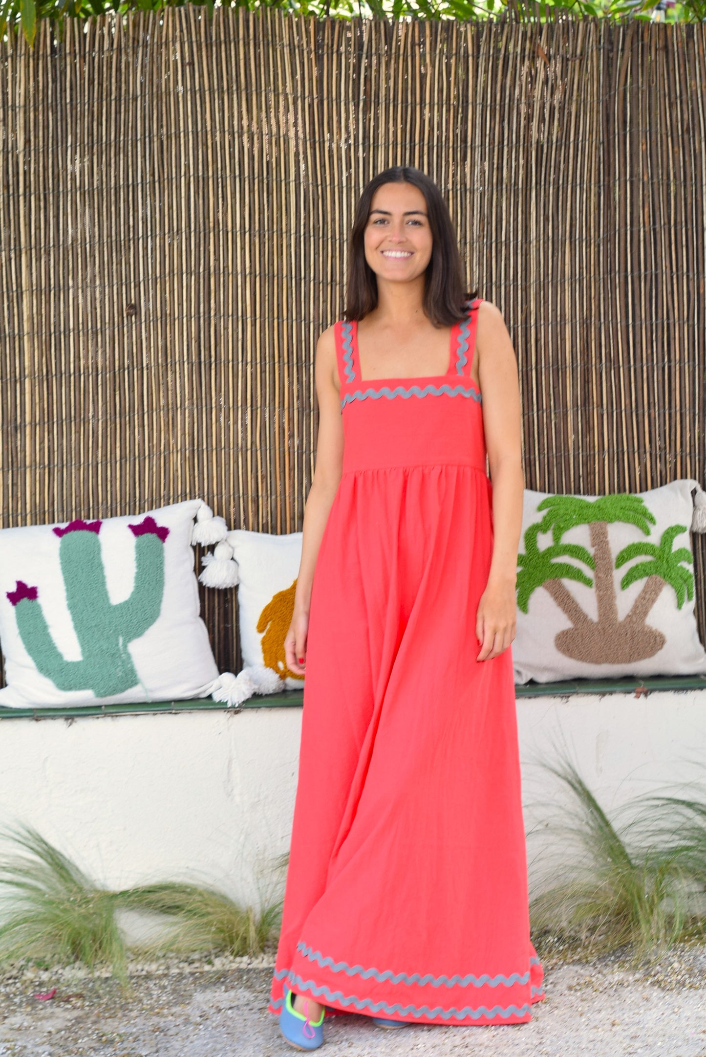 VESTIDO MATILDA - ROJO CON GRIS - PREORDER 21 MAYO