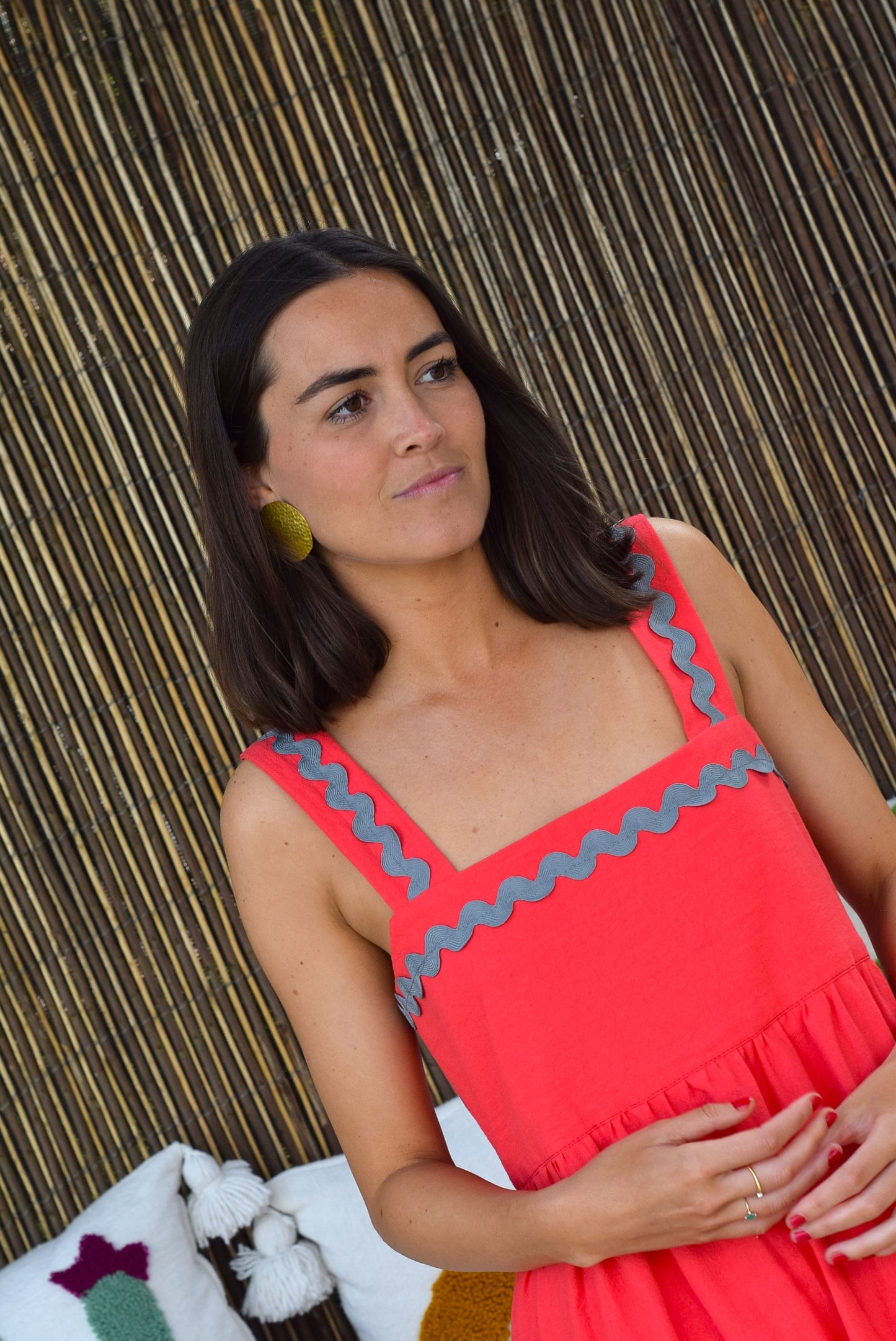 VESTIDO MATILDA - ROJO CON GRIS - PREORDER 21 MAYO
