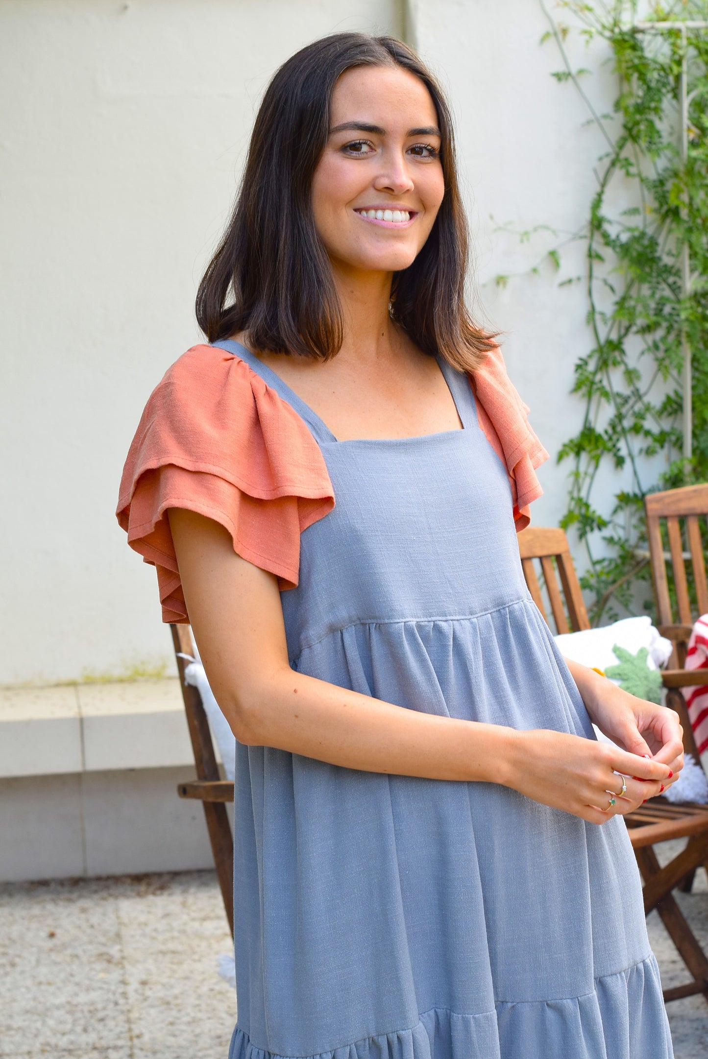 VESTIDO EMILIA - GRIS Y TEJA