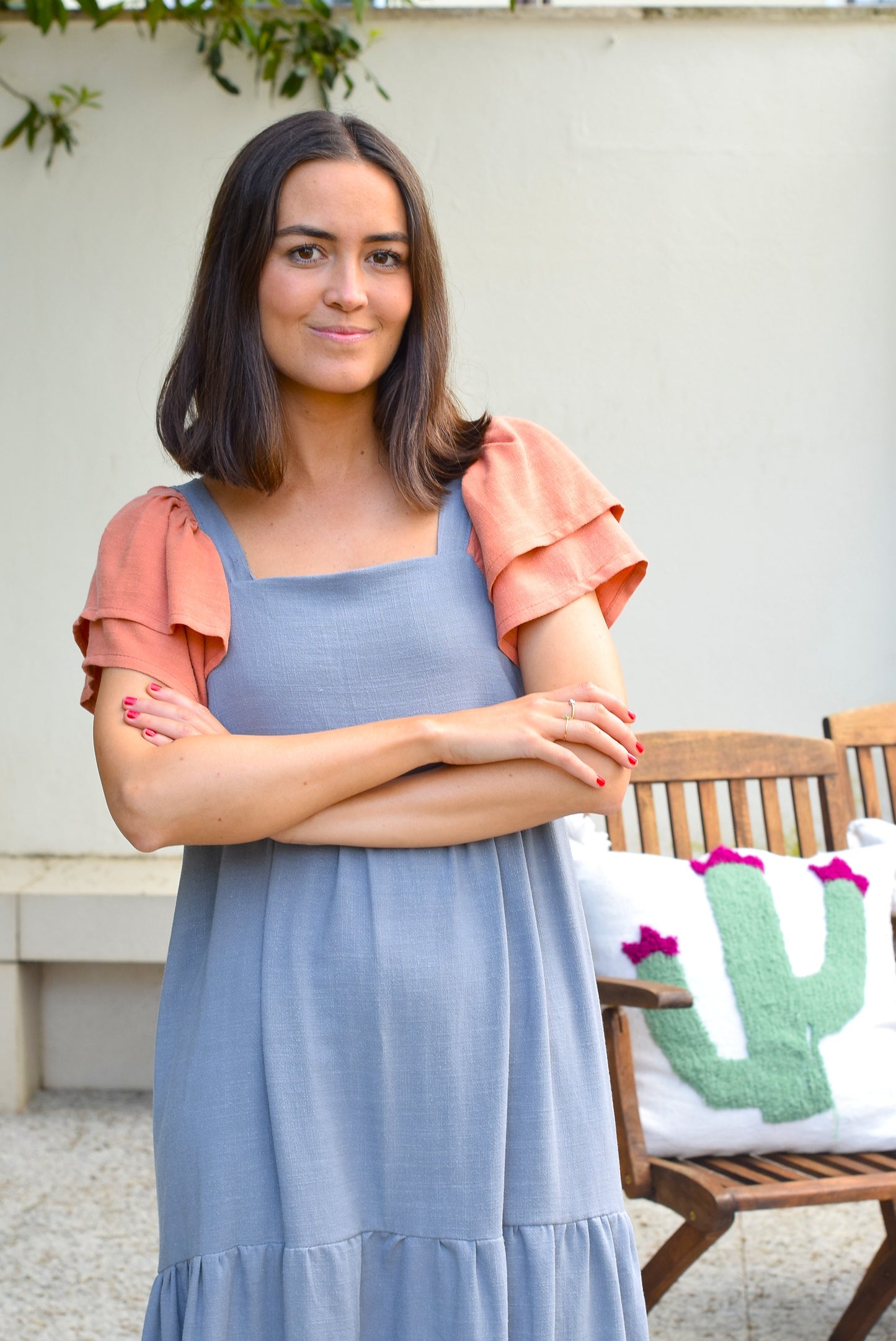 VESTIDO EMILIA - GRIS Y TEJA
