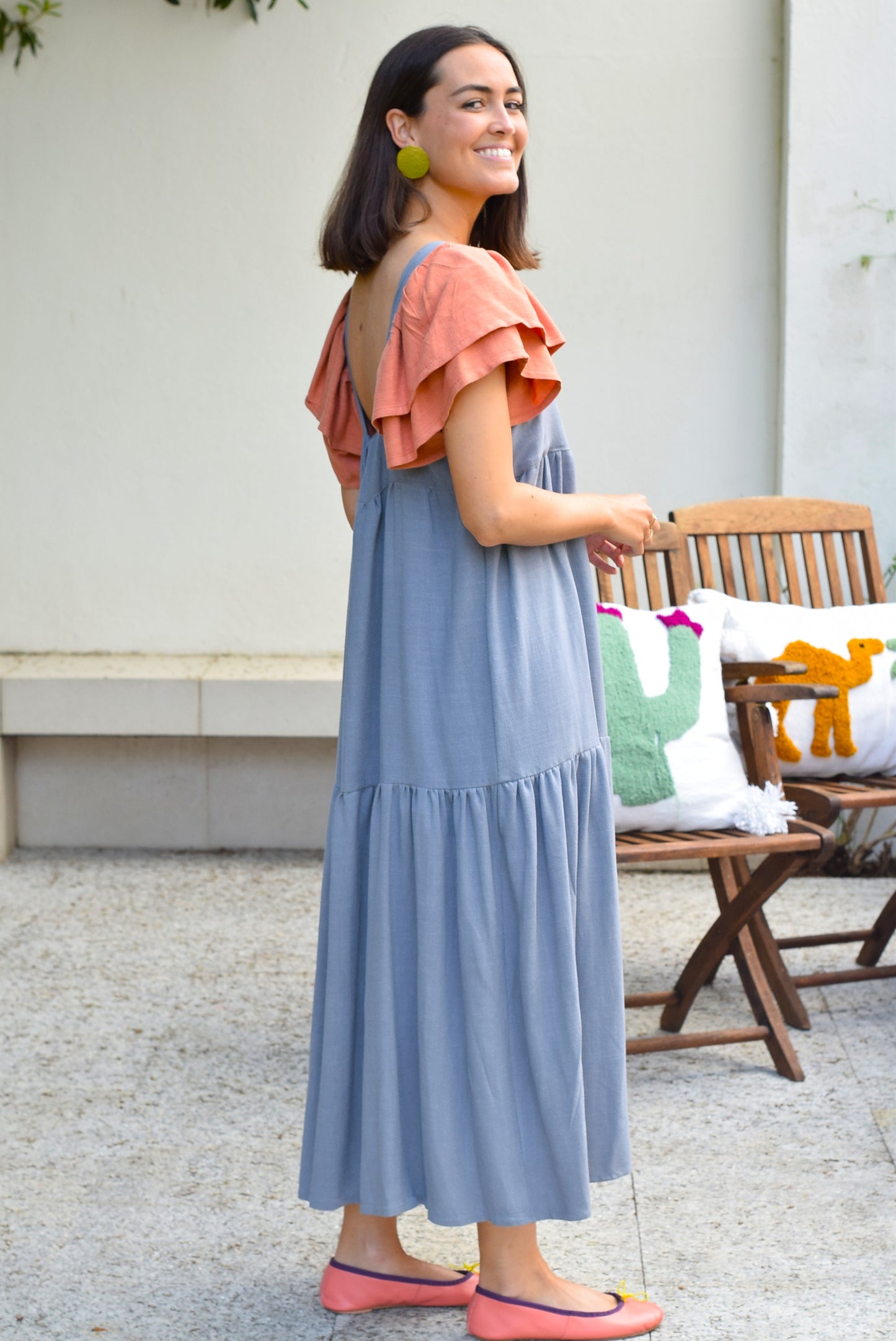 VESTIDO EMILIA - GRIS Y TEJA