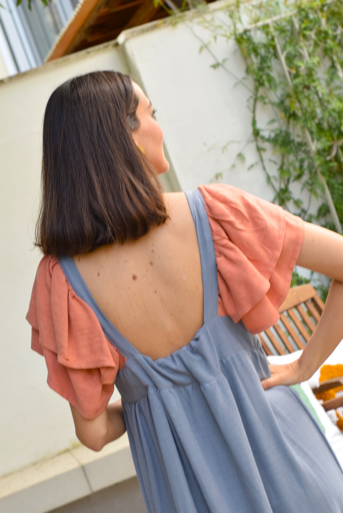 VESTIDO EMILIA - GRIS Y TEJA