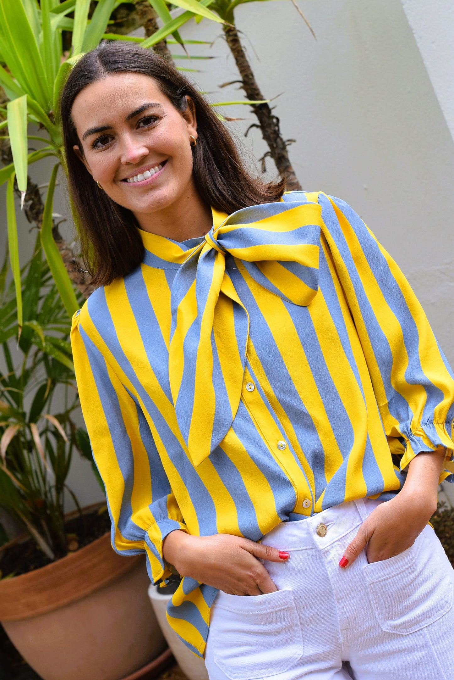 BLUSA RAFAELA - RAYAS AMARILLA Y GRIS - PREORDER 18 MAYO