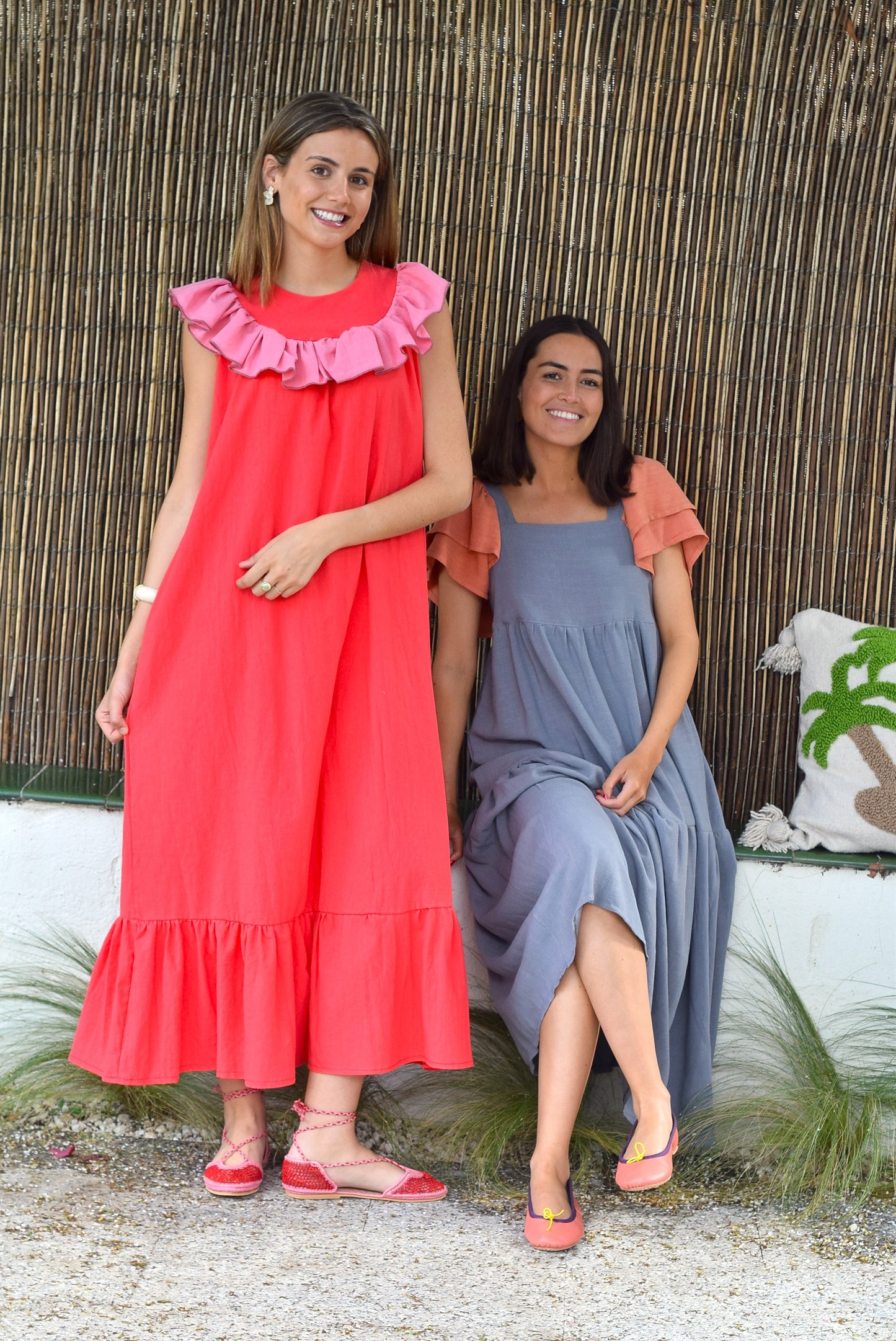 VESTIDO CONSTANZA - ROJO Y ROSA -