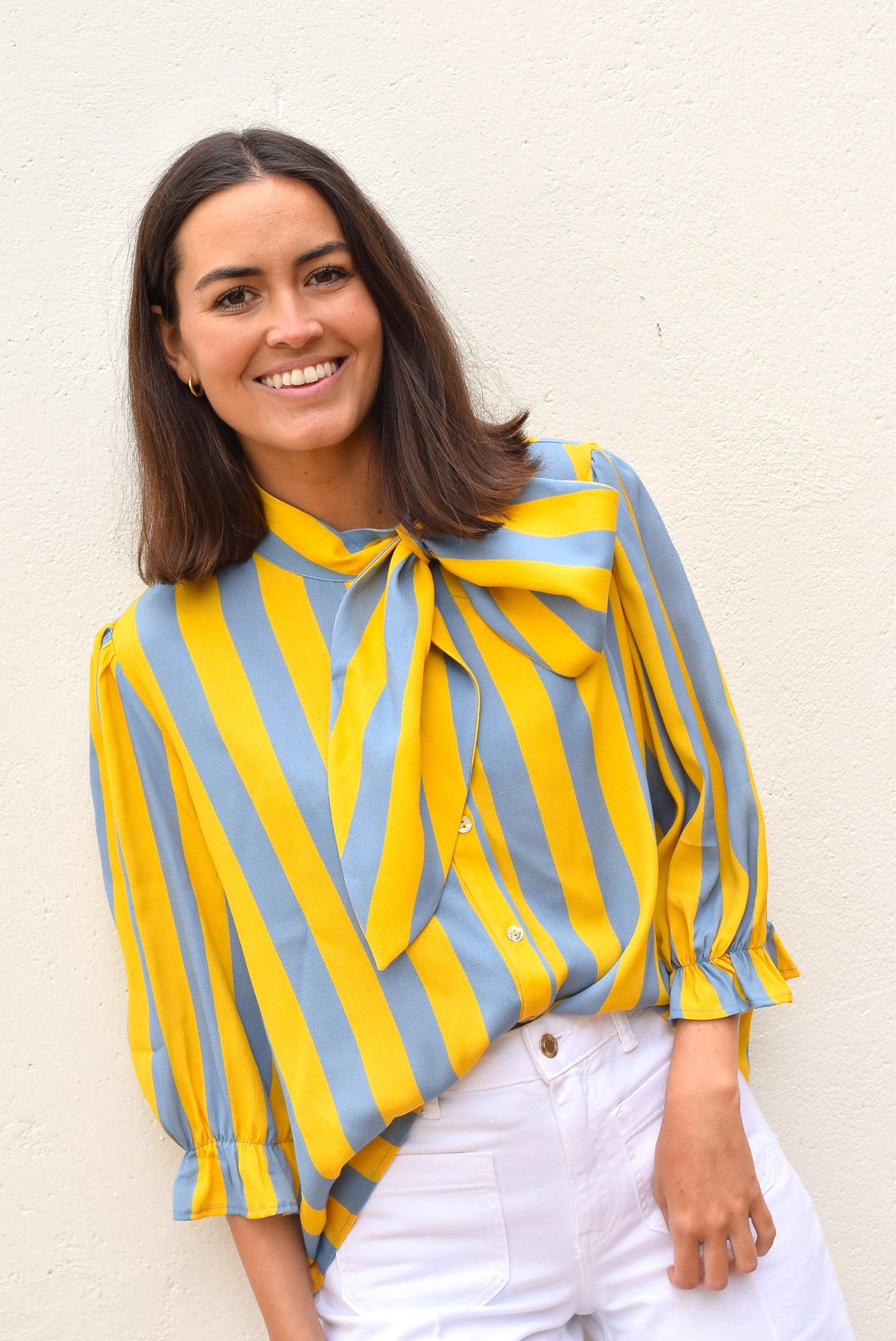 BLUSA RAFAELA - RAYAS AMARILLA Y GRIS - PREORDER 18 MAYO
