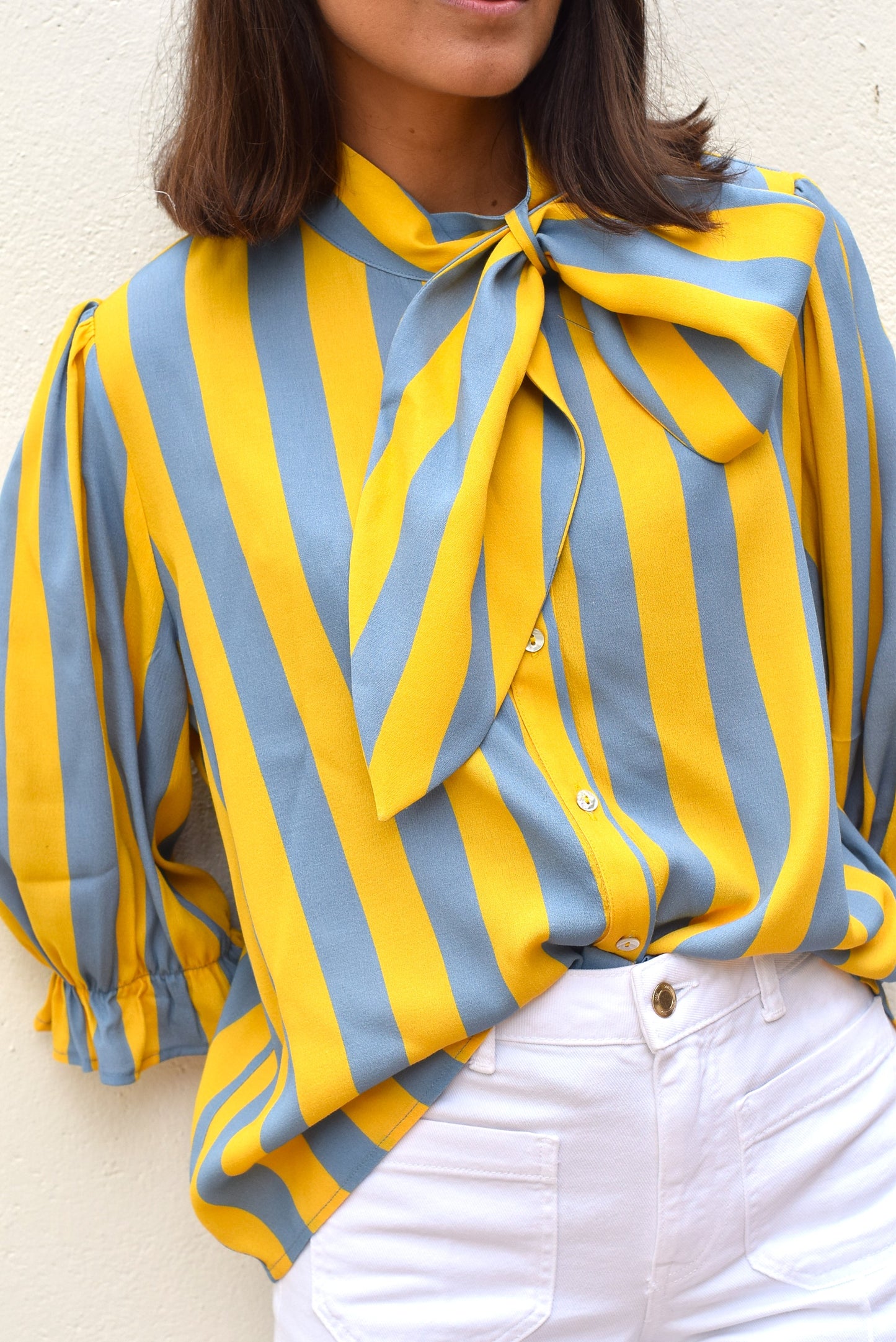 BLUSA RAFAELA - RAYAS AMARILLA Y GRIS - PREORDER 18 MAYO