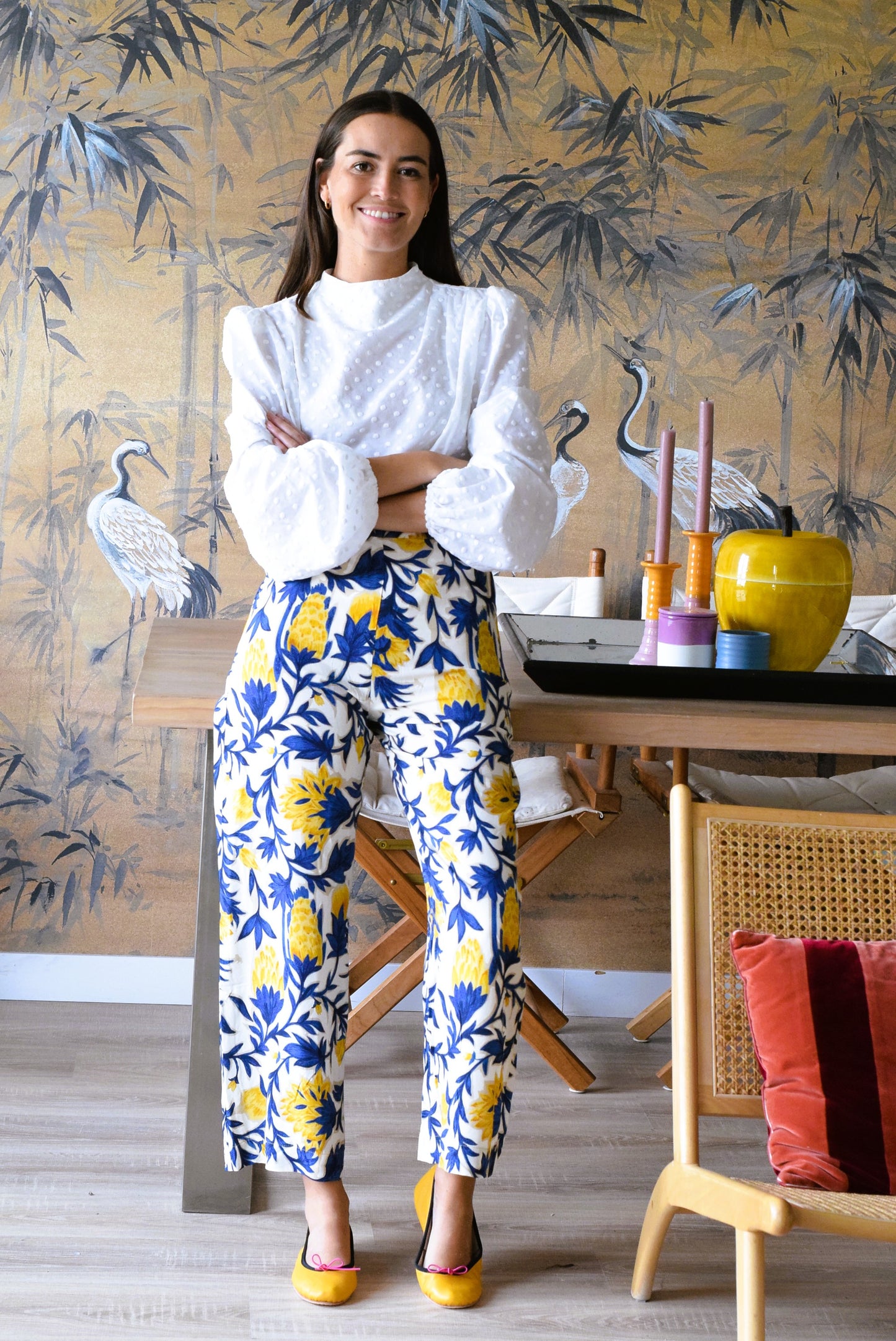 PANTALONES SOL - FLOR AZUL Y AMARILLA - PREORDER 5 SEPTIEMBRE
